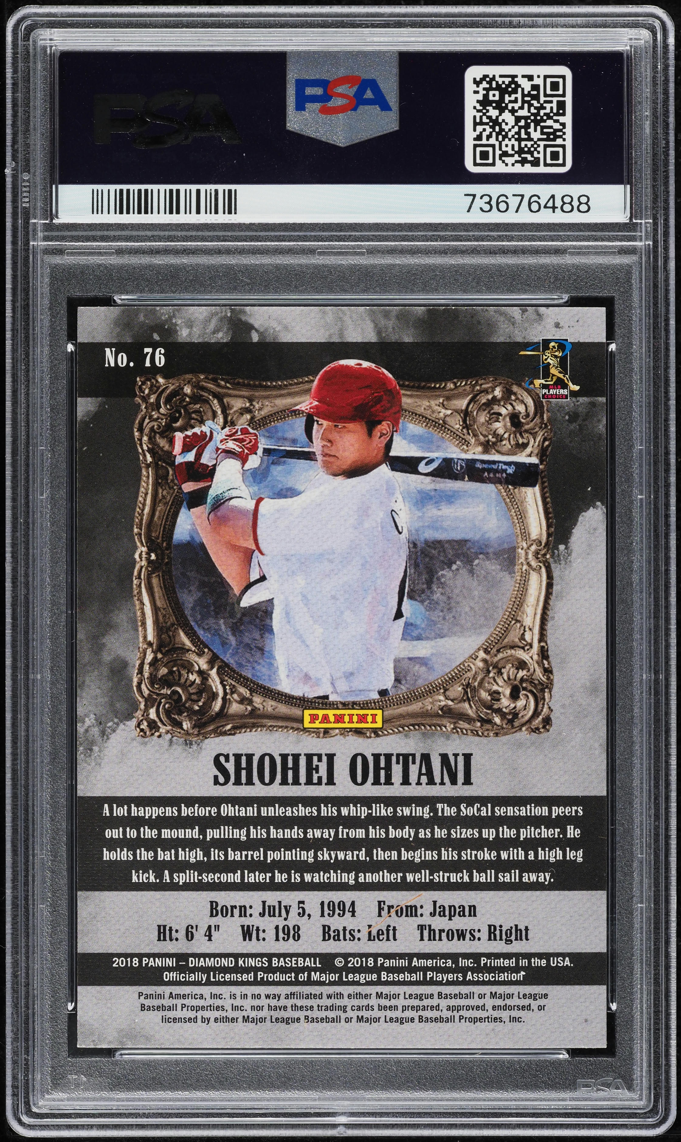 2018 Panini Diamond Kings Black & White Shohei Ohtani ROOKIE #76 PSA 10 GEM MINT