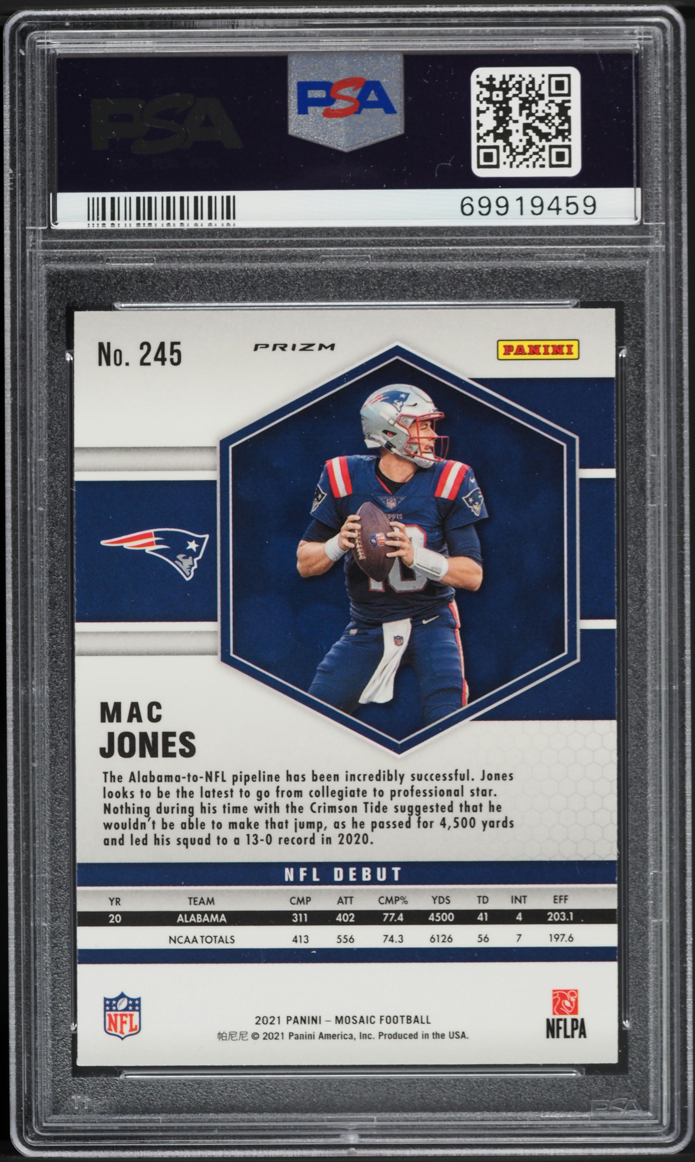 2021 Panini Mosaic Prizm Mac Jones ROOKIE #245 PSA 10 GEM MINT