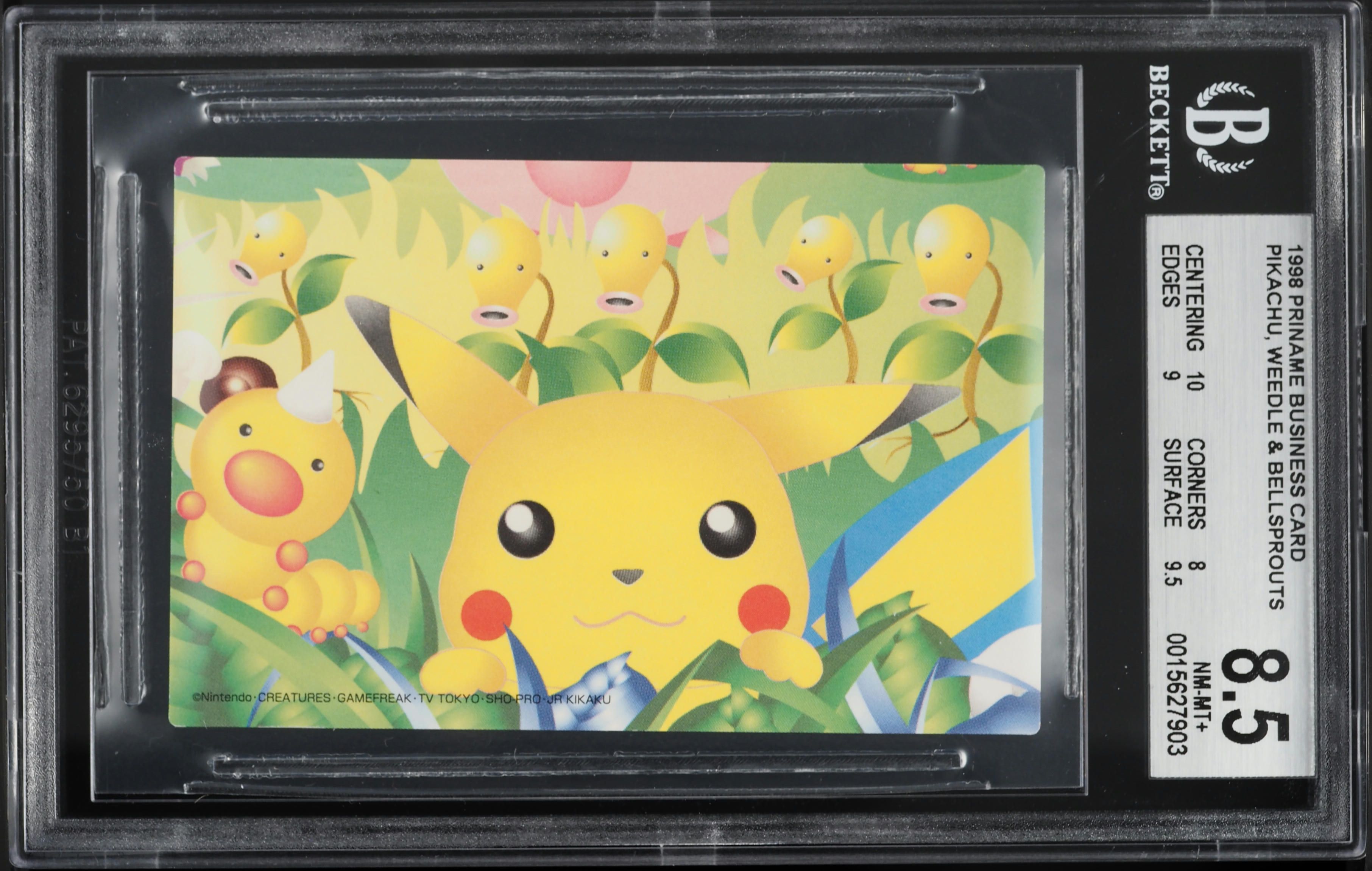 1998 Pokemon Japanese Priname Business Card Pikachu Weedle & Bellsprouts  BGS 8.5