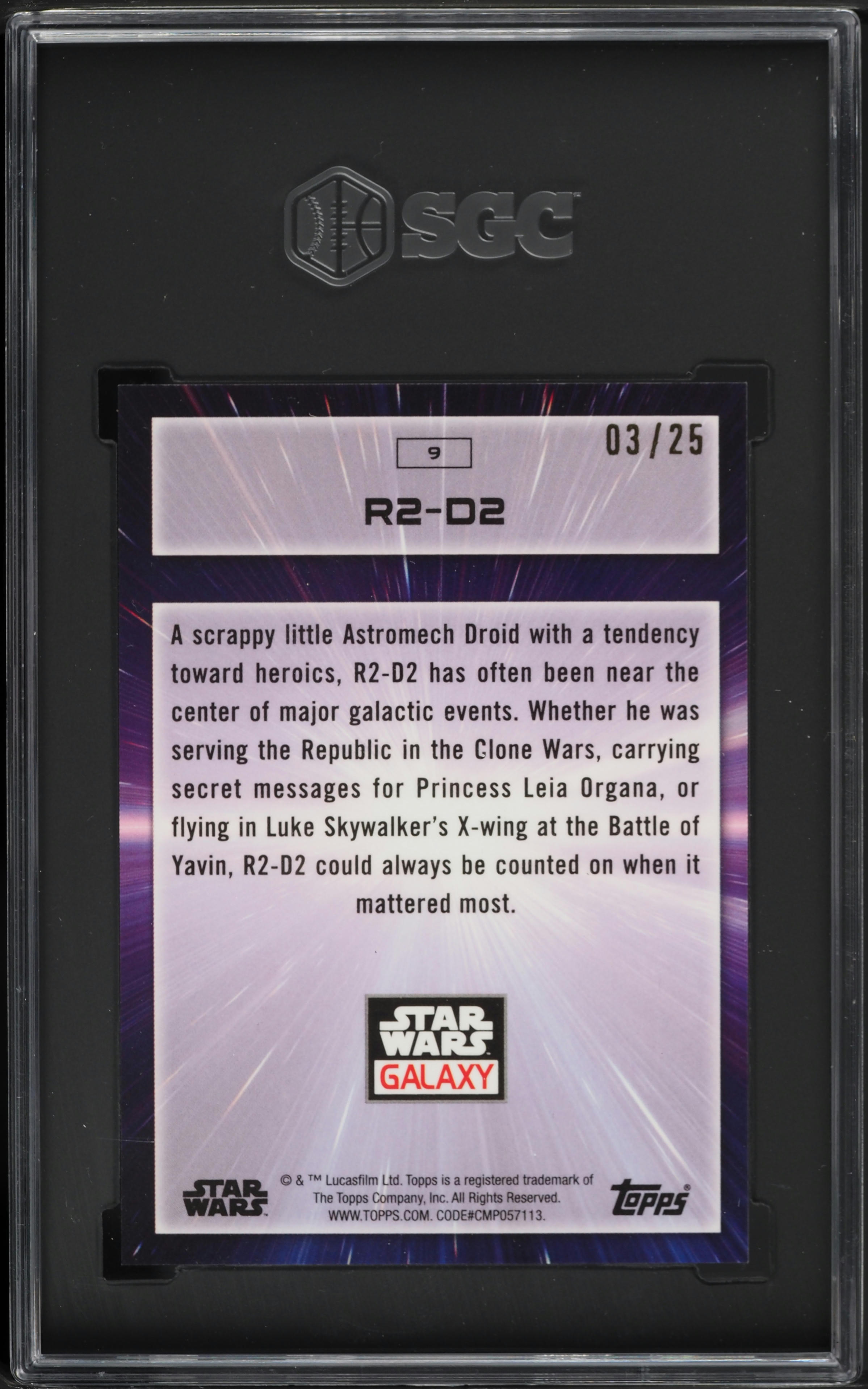 2022 Topps Chrome Star Wars Galaxy Purple Refractor R2-D2 /25 #9 SGC 10 GEM MINT
