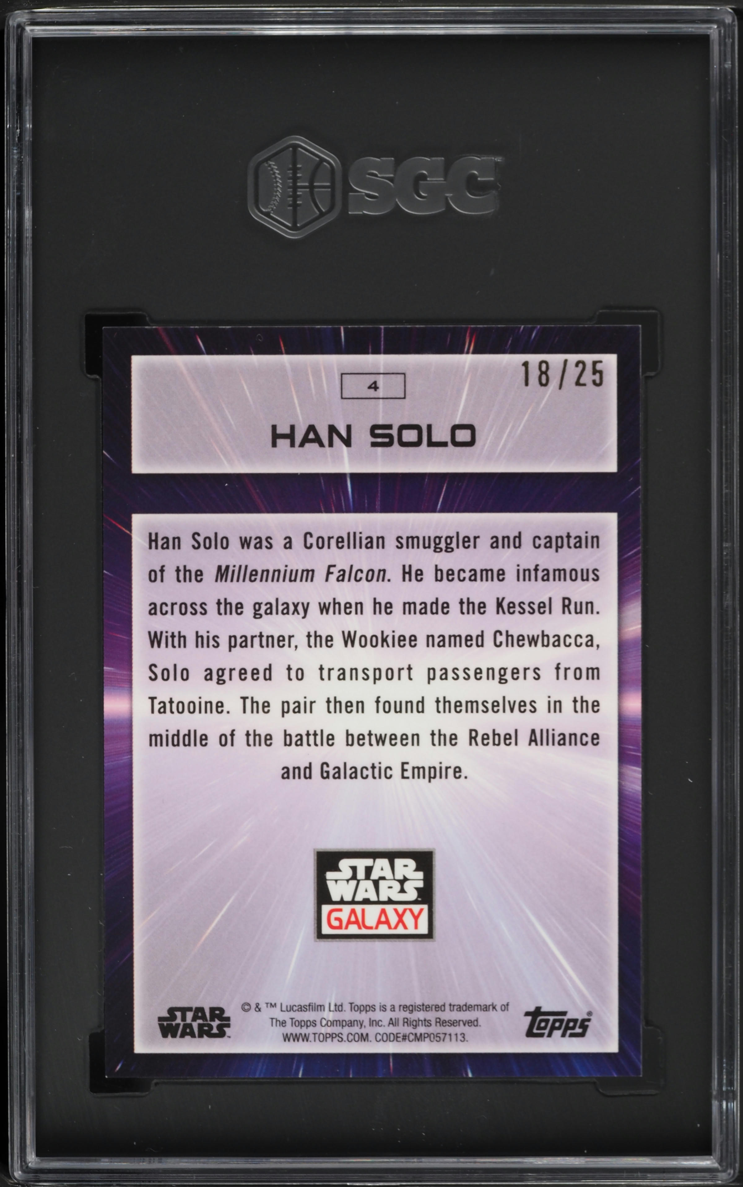 2022 Topps Chrome Star Wars Galaxy Purple Refractor Han Solo /25 #4 SGC 10 GEM