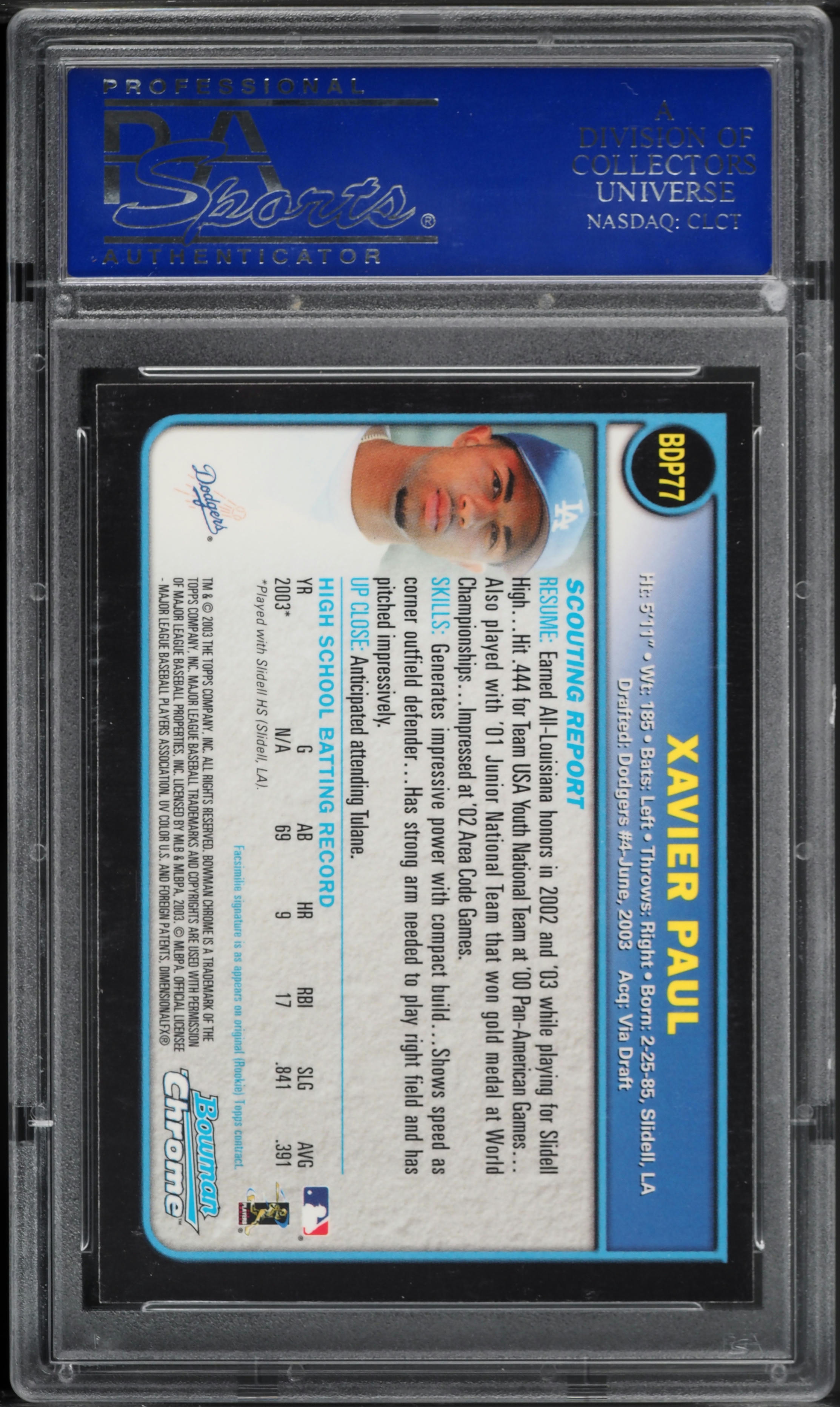 2003 Bowman Chrome Draft Picks Xavier Paul ROOKIE #77 PSA 10 GEM MINT