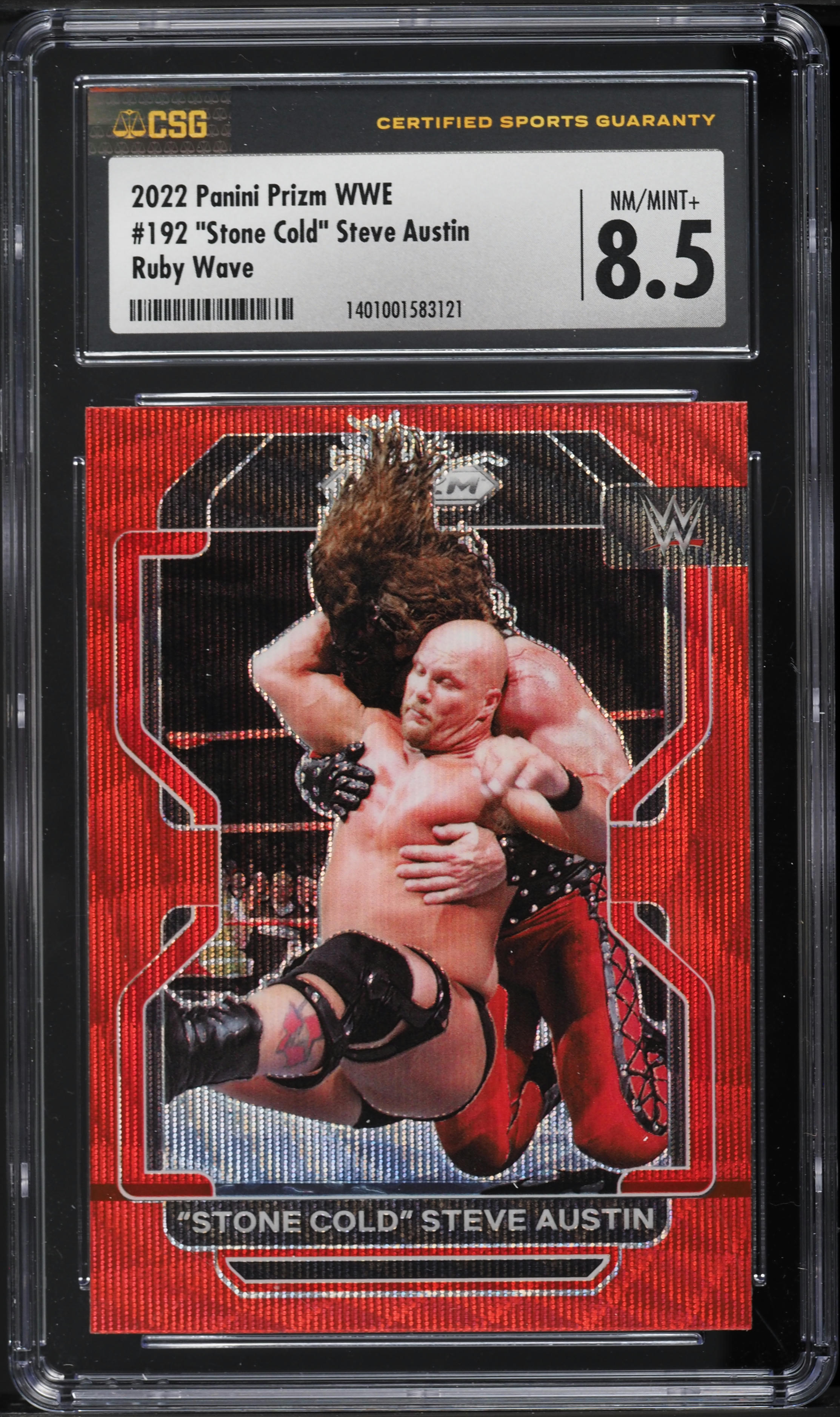 2022 Panini Prizm WWE Ruby Wave Stone Cold Steve Austin #192 CSG 8.5 NM-MT+