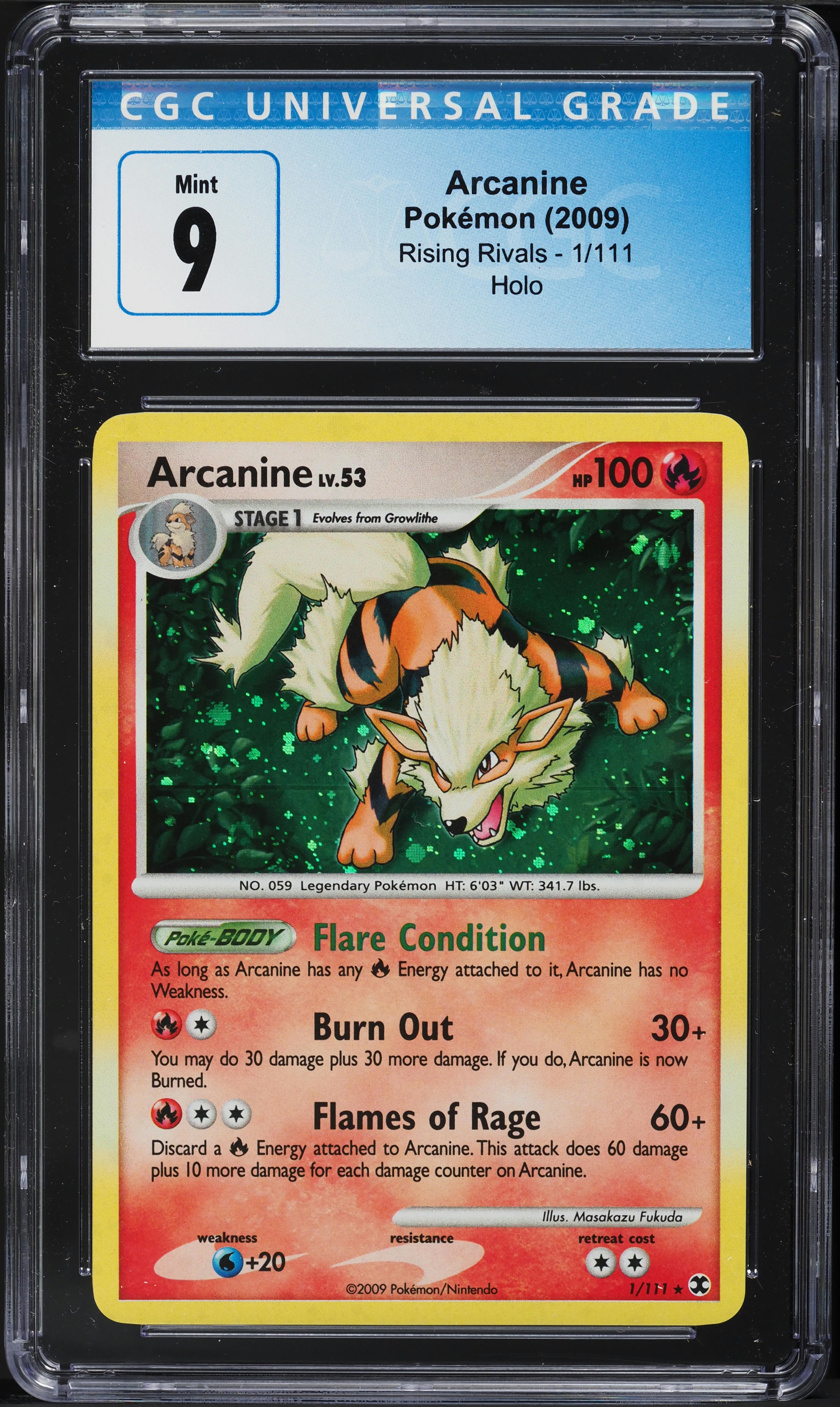 2009 Pokemon Platinum Rising Rivals Holo Arcanine #1 CGC 9 MINT on