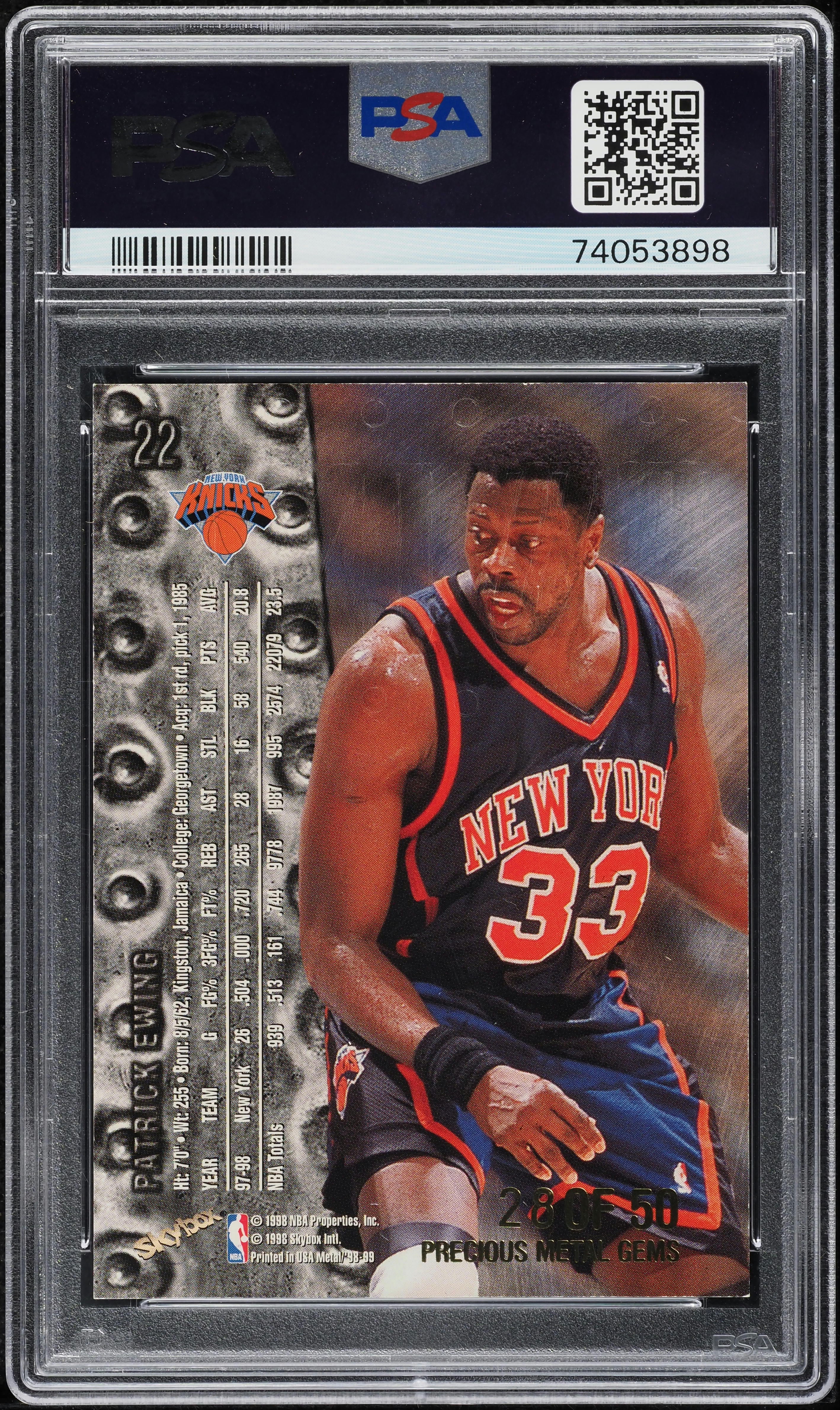 1998 Metal Universe Precious Metal Gems PMG Patrick Ewing /50 #22 