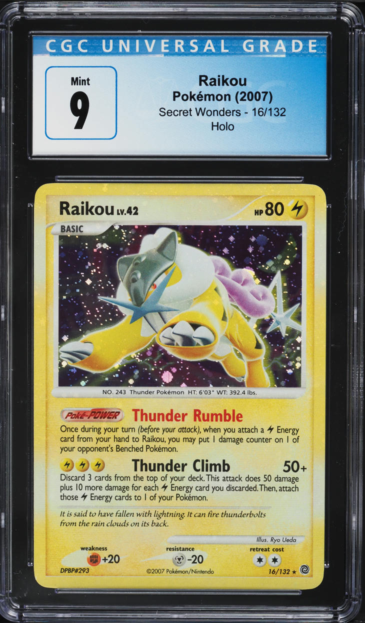 2007 Pokemon Diamond & Pearl Secret Wonders Holo Raikou #16 CGC 9 MINT