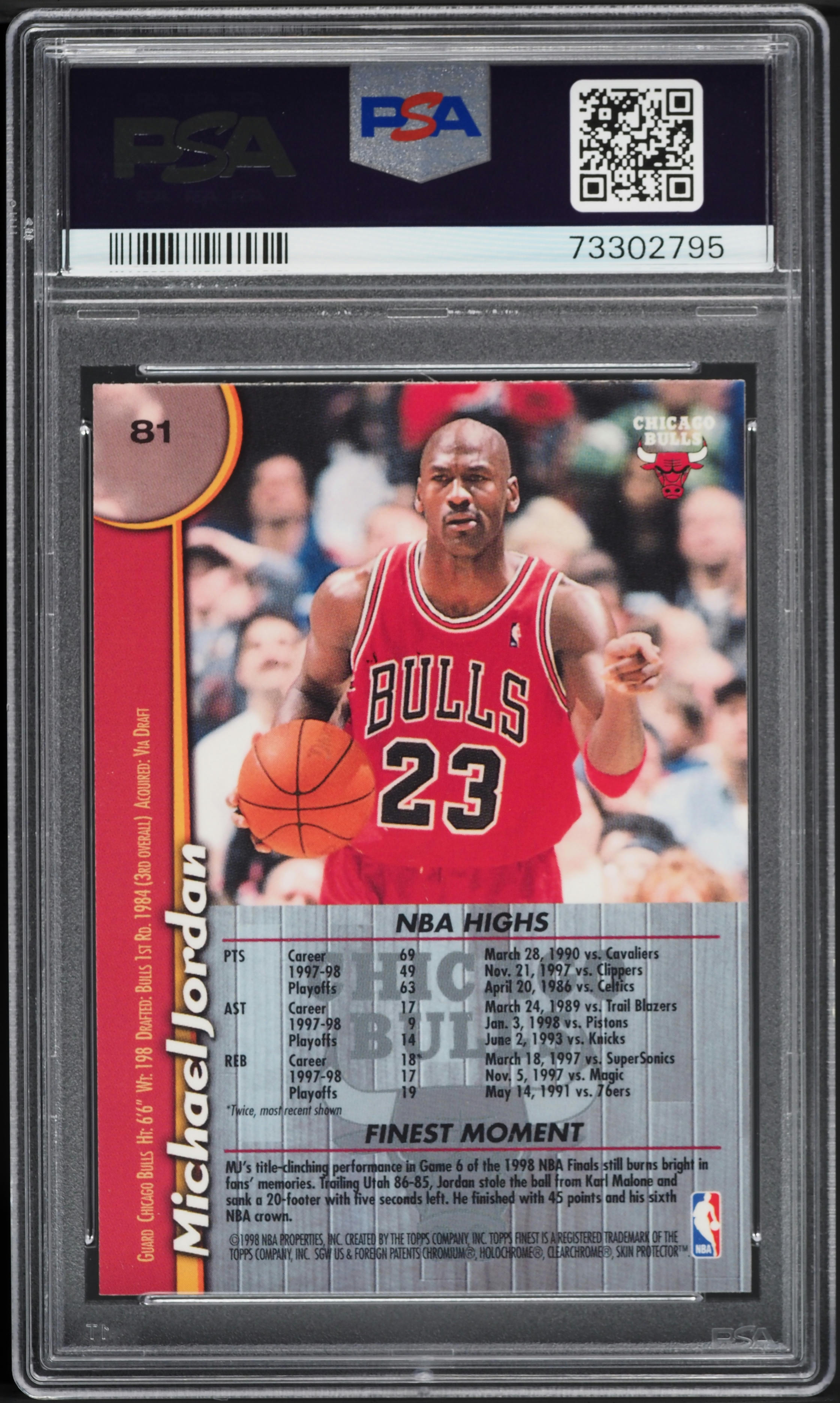 1998 Finest Basketball Michael Jordan #81 PSA 10 GEM MINT