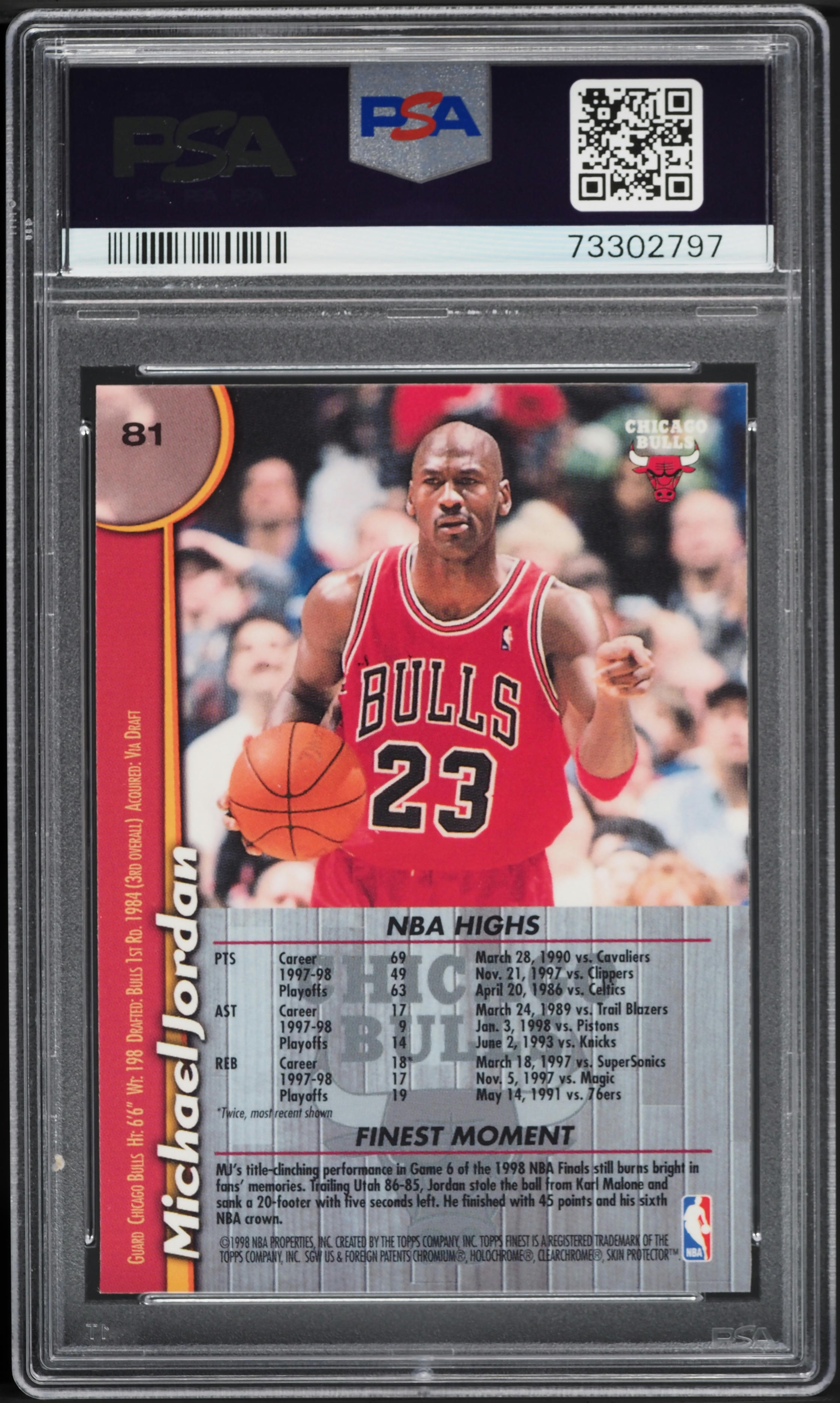 1998 Finest Basketball Michael Jordan #81 PSA 10 GEM MINT