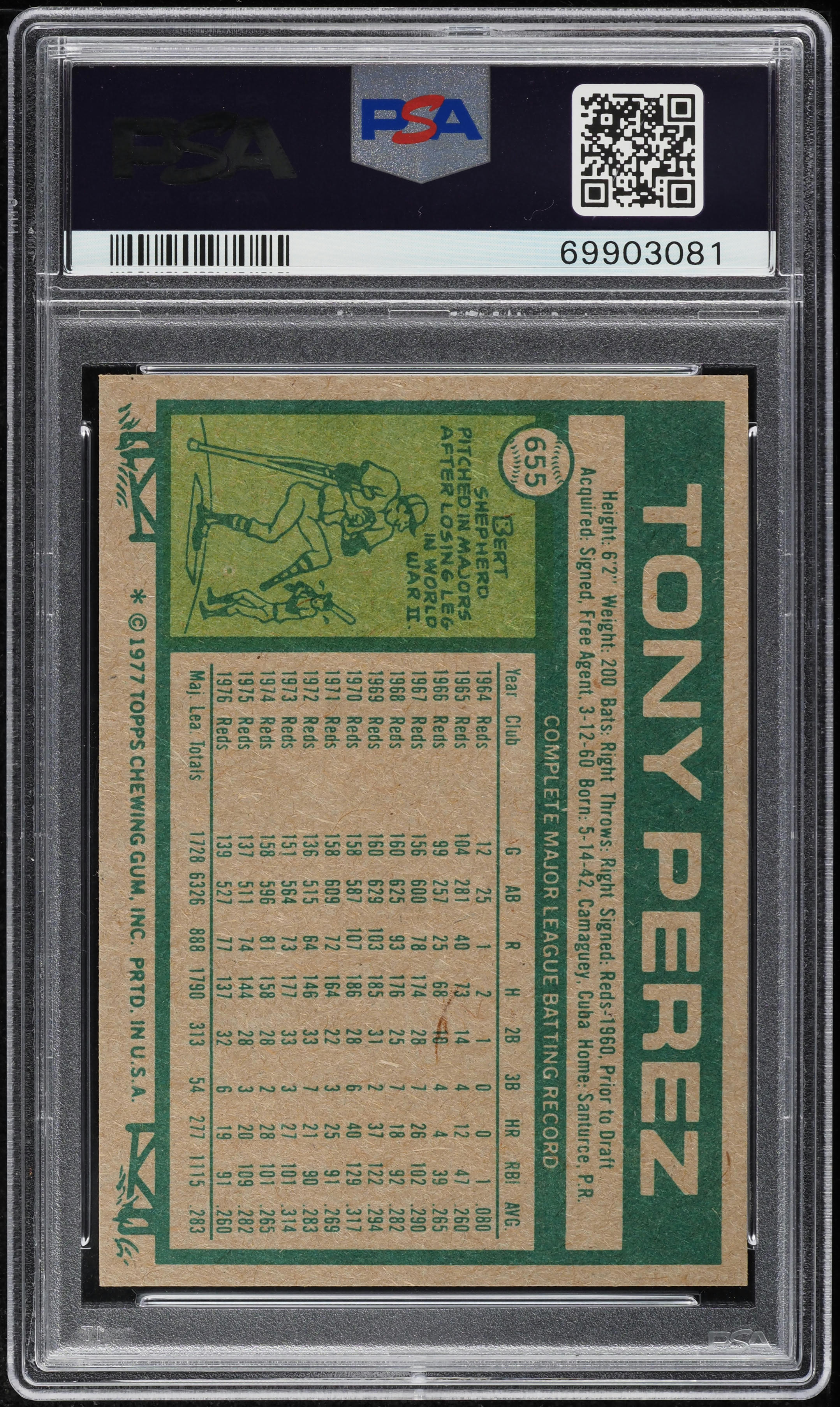 1977 Topps Tony Perez #655 PSA 8 NM-MT
