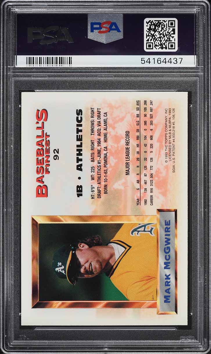 1993 Finest Mark McGwire ALL-STAR #92 PSA 10 GEM MINT