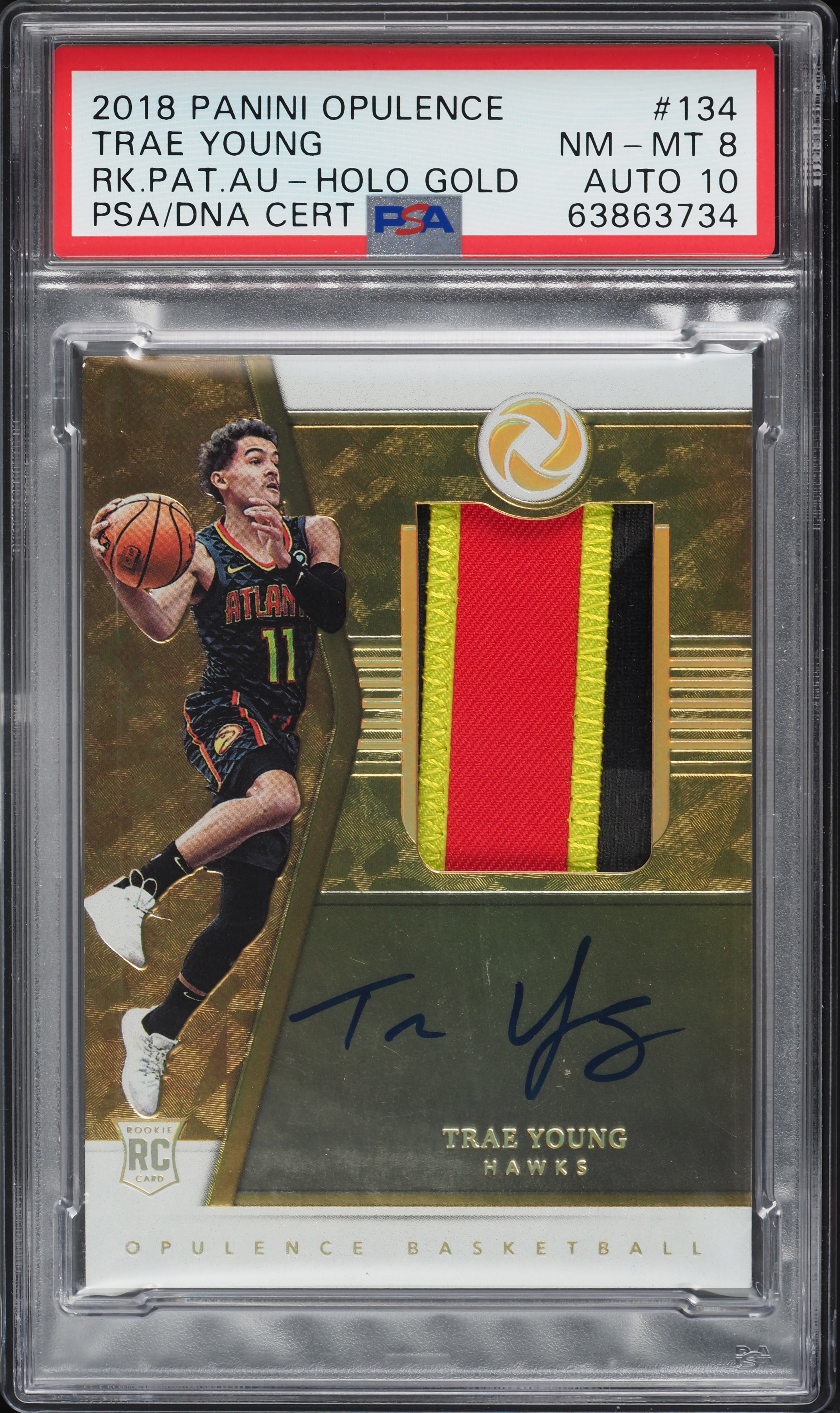 2018 Panini Opulence Gold Trae Young ROOKIE PATCH AUTO DNA 10 /10