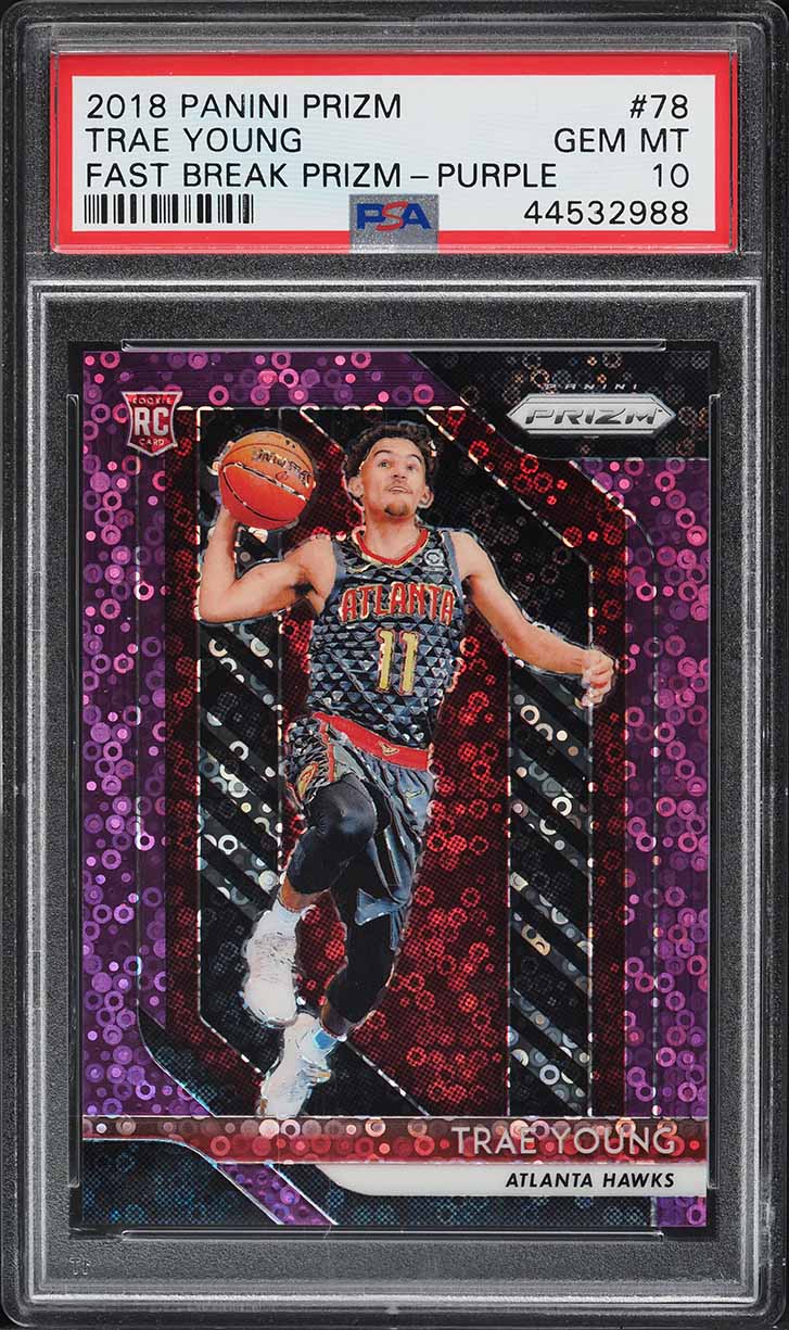 2018 Panini Prizm Fast Break Purple Trae Young ROOKIE /75 #78 PSA 10 GEM MINT