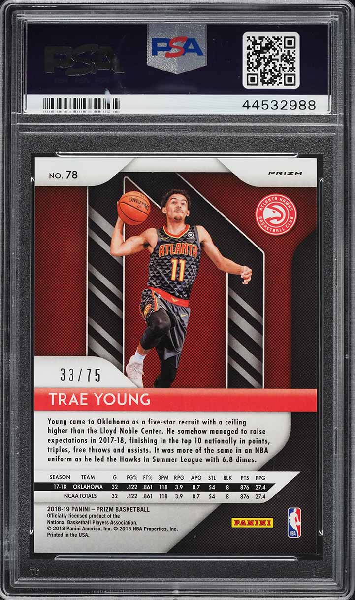 2018 Panini Prizm Fast Break Purple Trae Young ROOKIE /75 #78 PSA 10 GEM MINT