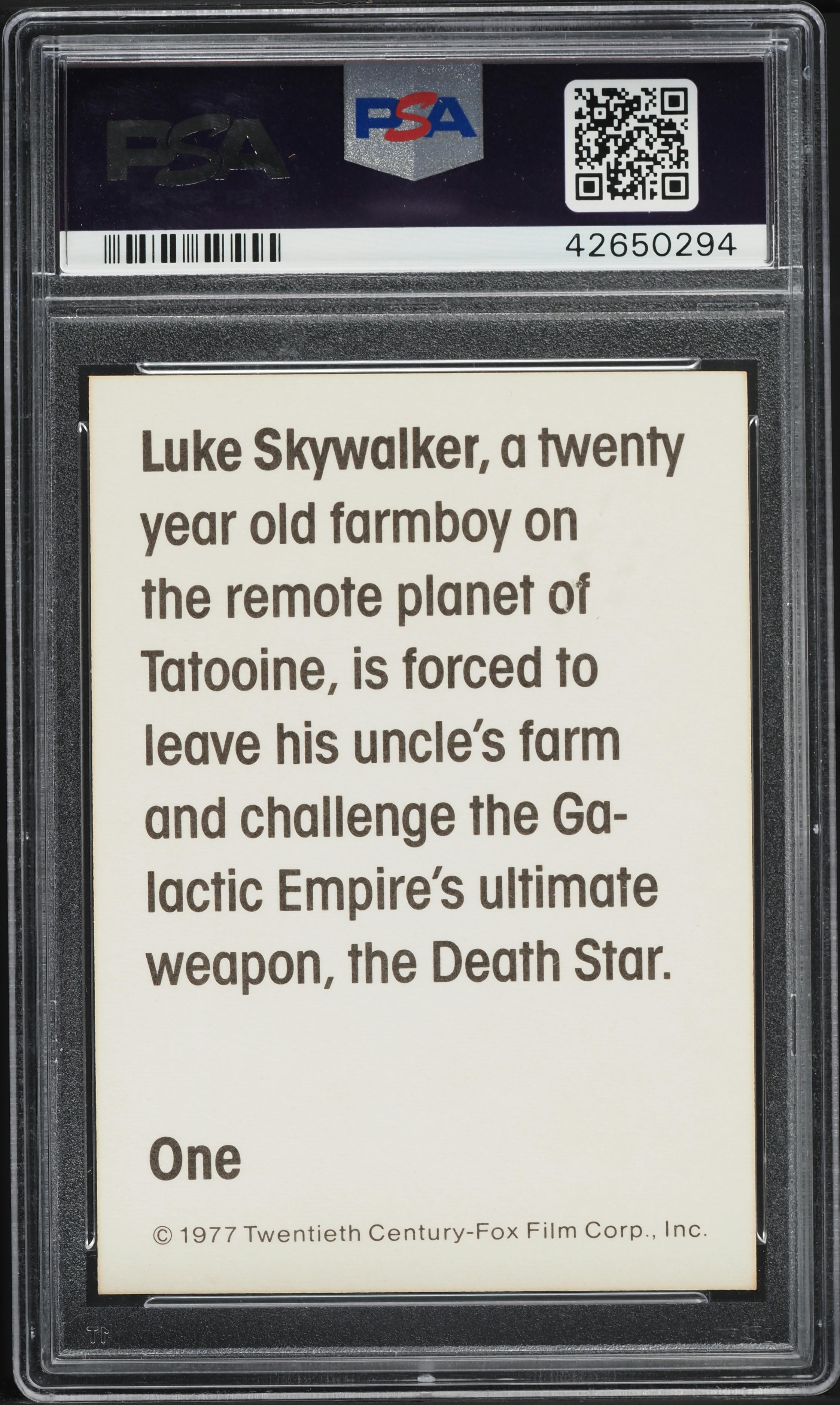1977 Star Wars Wonder Bread Luke Skywalker #1 PSA 9 MINT