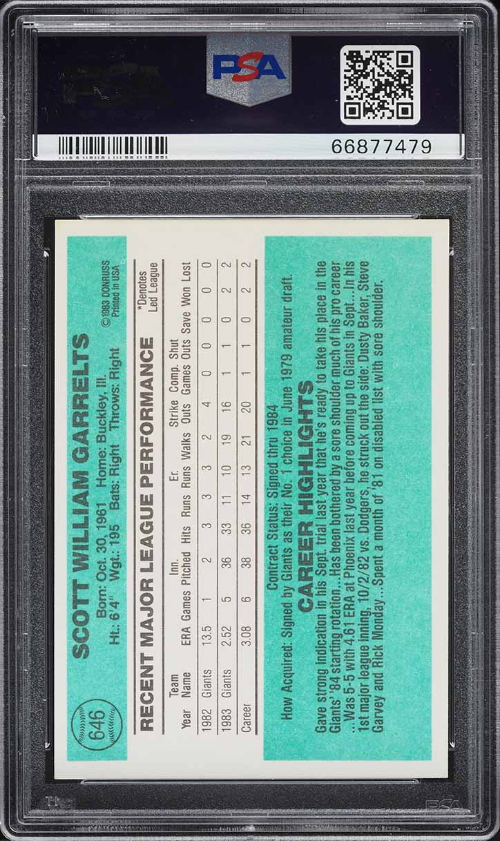 1984 Donruss Scott Garrelts #646 PSA 8 NM-MT