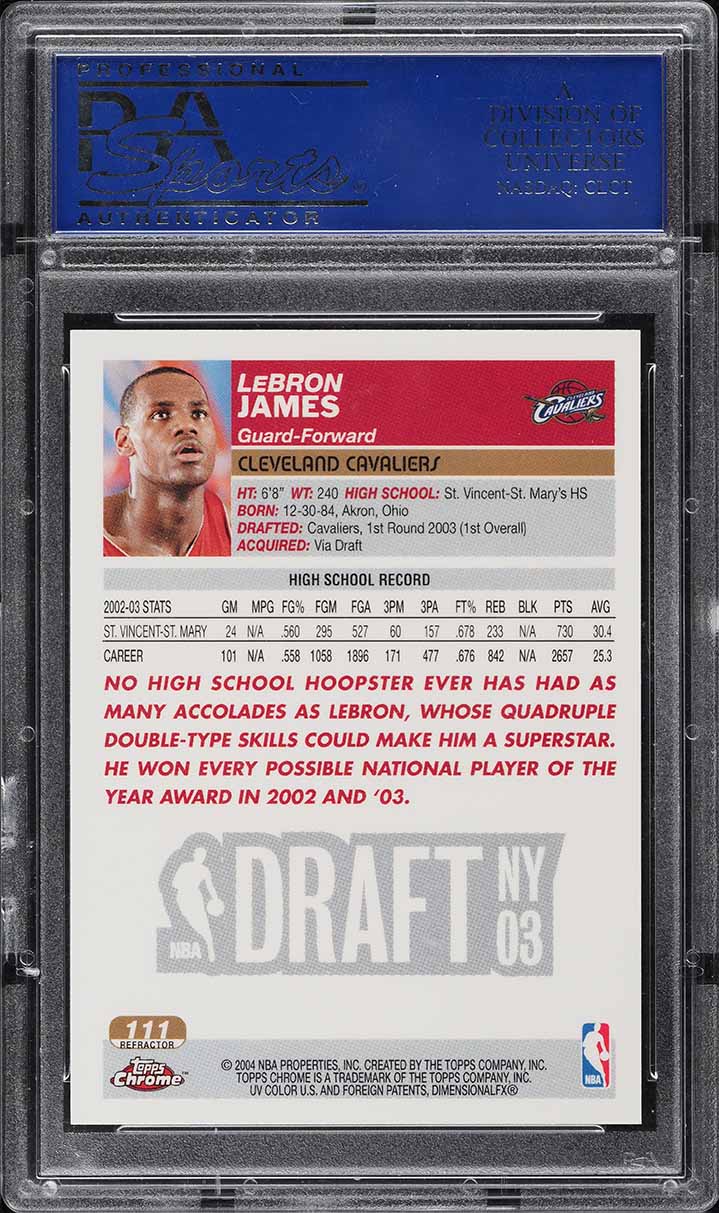 2003 Topps Chrome Refractor LeBron James ROOKIE #111 PSA 10 GEM MINT