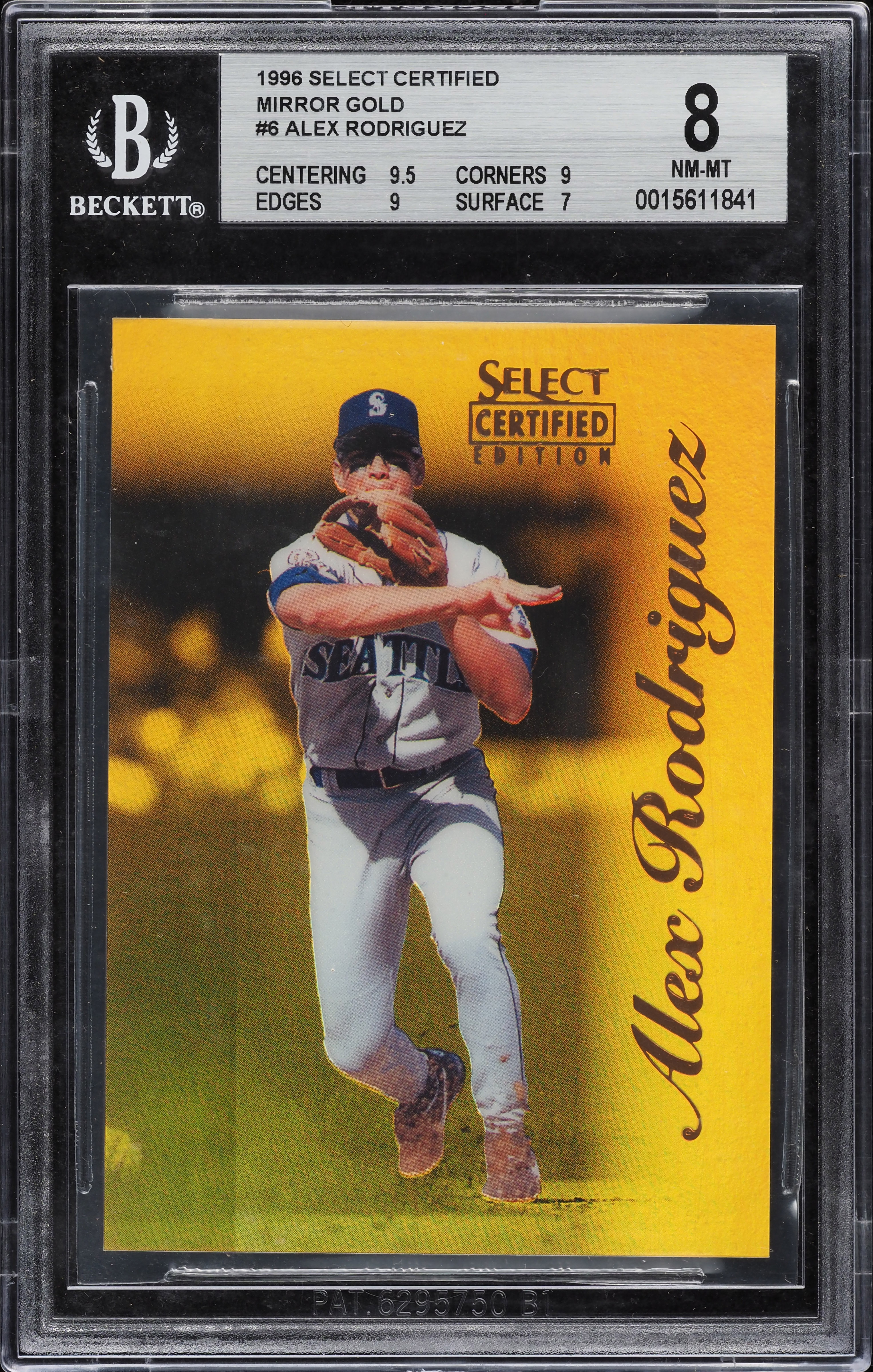 1996 Select Certified Mirror Gold Alex Rodriguez /30 #6 BGS 8 NM