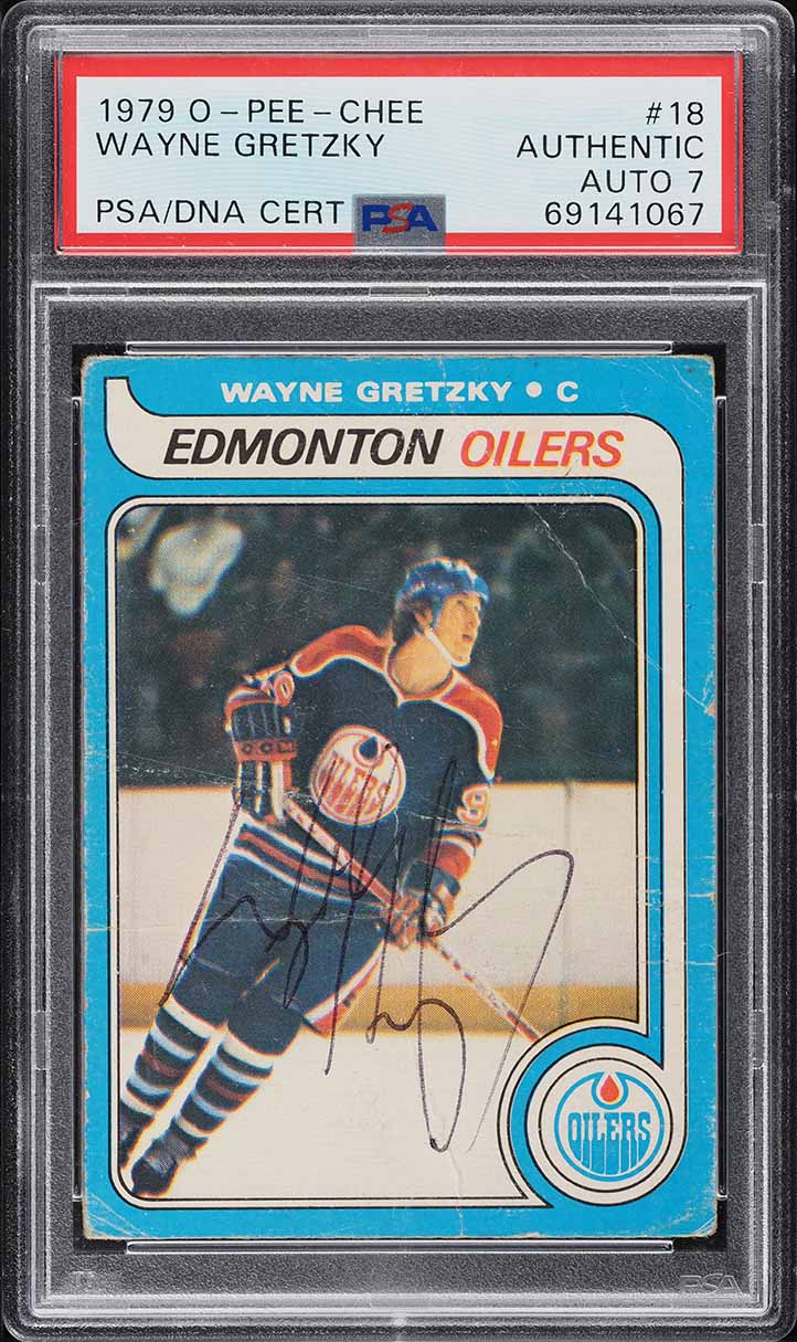 1979 O-Pee-Chee Hockey Wayne Gretzky ROOKIE AUTO DNA 7 #18 PSA AUTH
