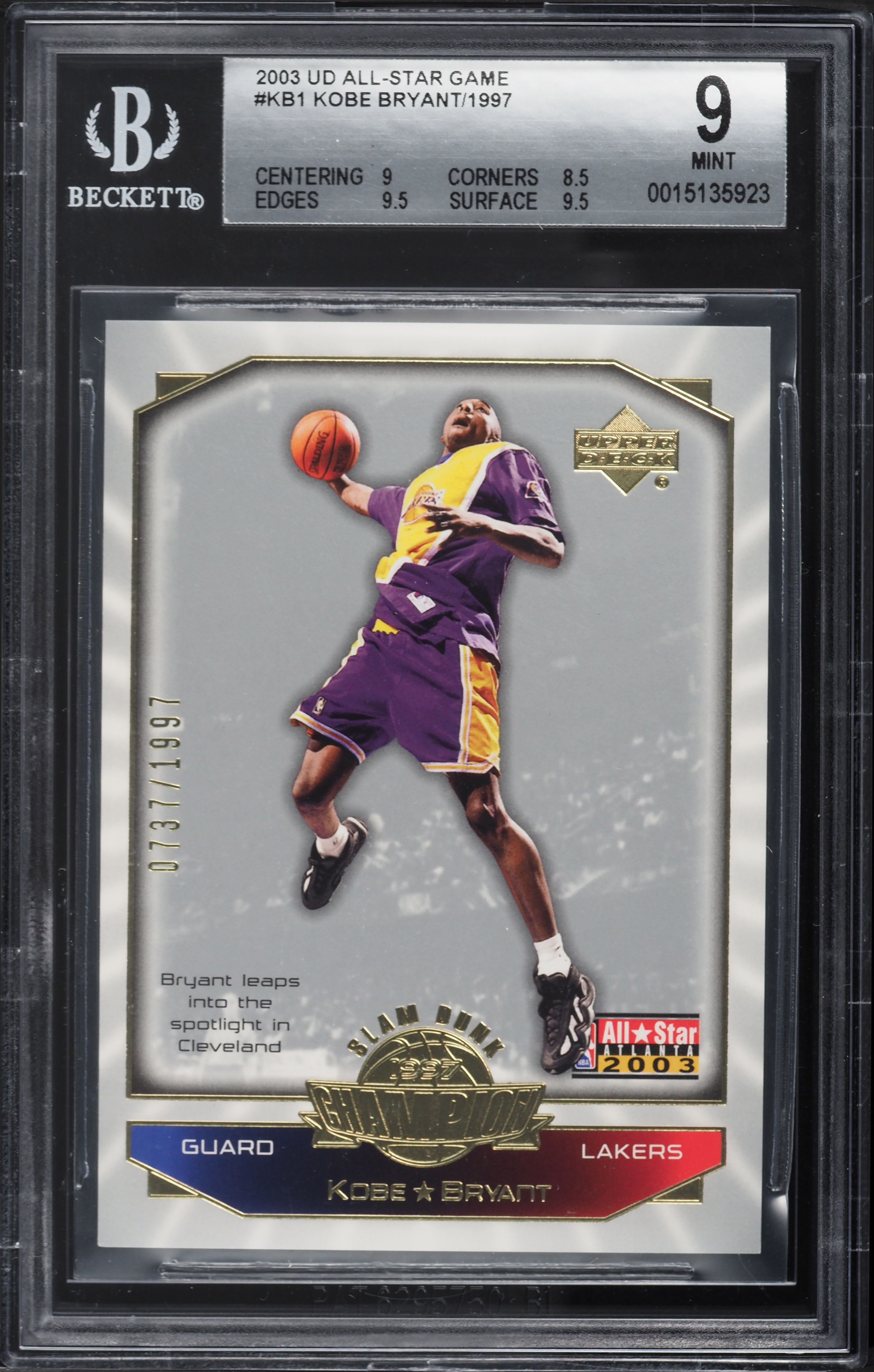 kobeページ 2003 Upper Deck All-Star Game Kobe Bryant /1997 #KB1 BGS 9 MINT on