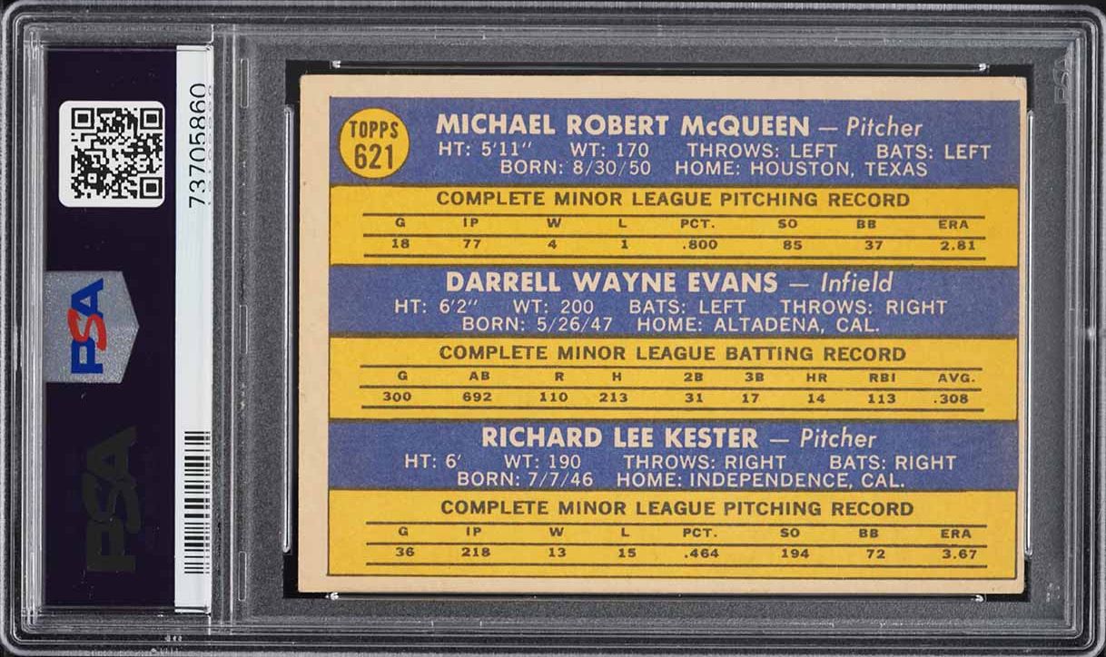 1970 Topps Darrell Evans ROOKIE #621 PSA 3 VG