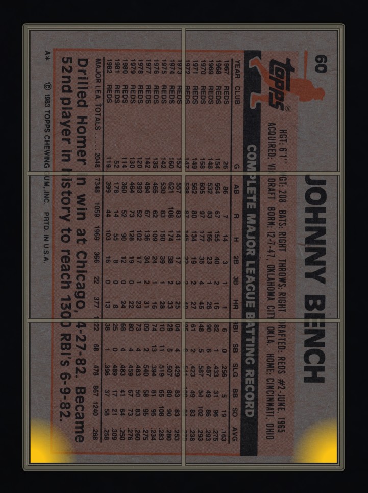 1983 Topps Johnny Bench #60 MBA AUTH