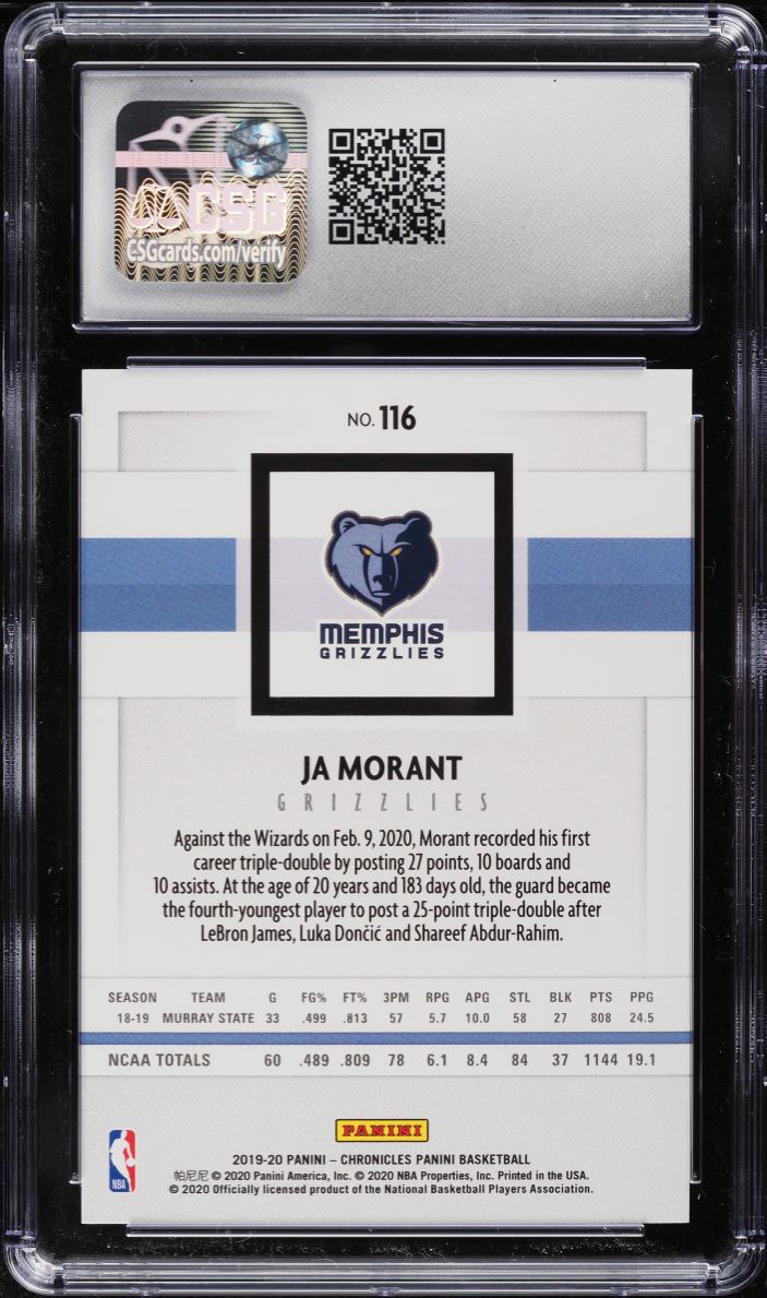 2019 Panini Chronicles Ja Morant ROOKIE #116 CSG 9.5 MINT+