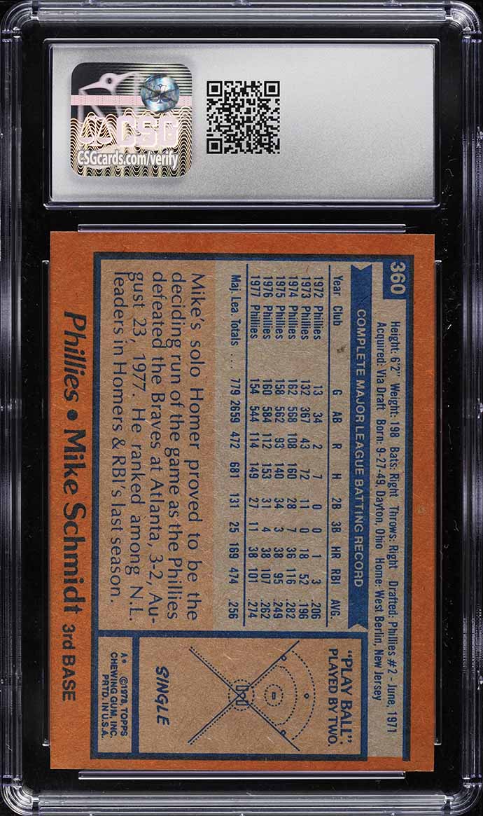 1978 Topps Mike Schmidt #360 CSG 7 NRMT