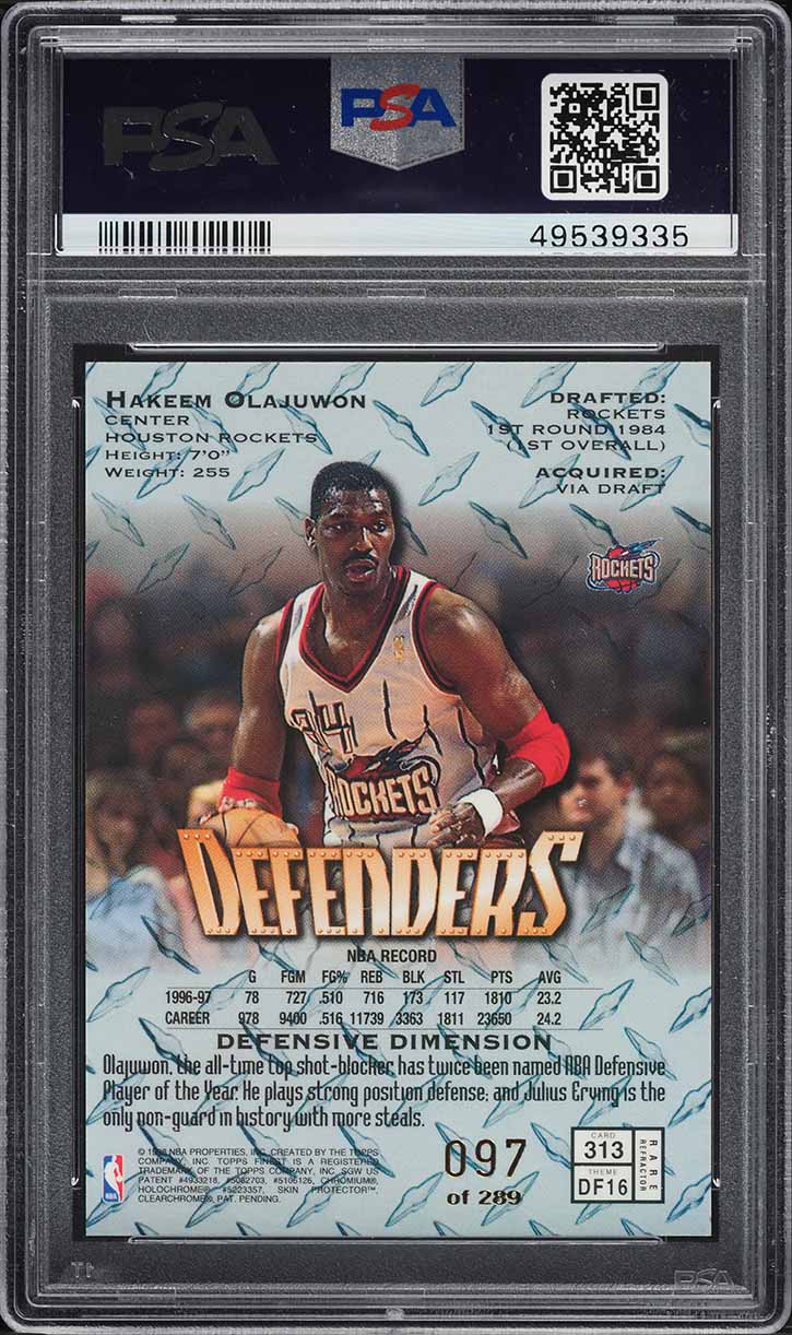 1997 Finest Gold Refractor Hakeem Olajuwon /289 #313 PSA 9 MINT