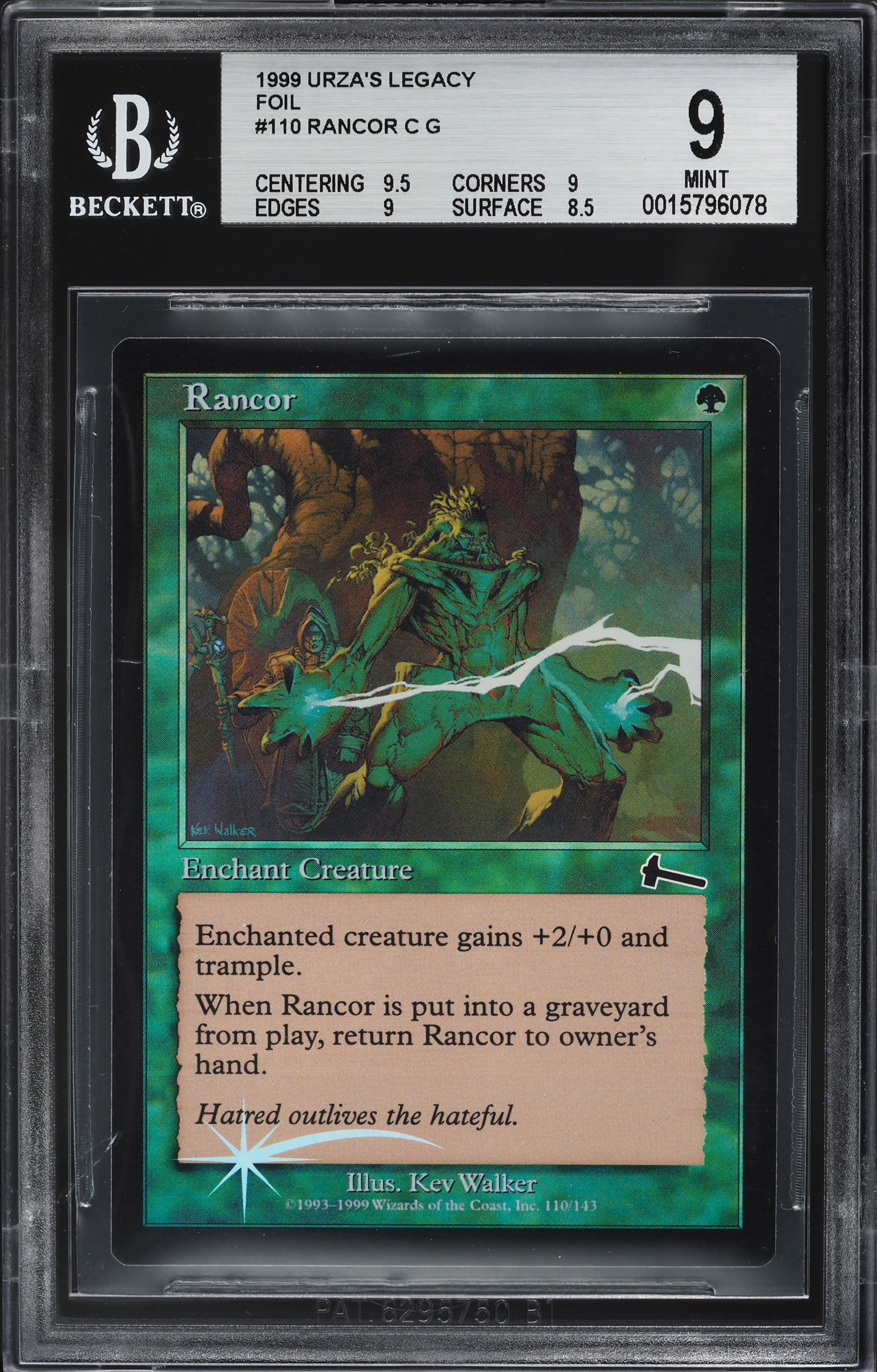 1999 Magic The Gathering MTG Urza's Legacy Foil Rancor C G BGS 9