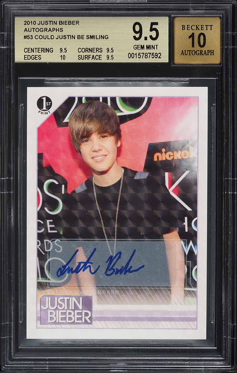 2010 Panini Justin Bieber AUTO #53 BGS 9.5 GEM MINT on Fanatics