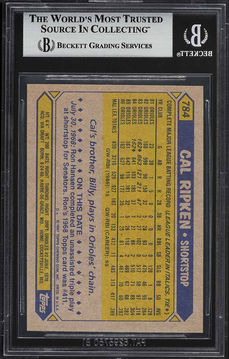 1987 Topps Cal Ripken #784 BGS 8 NM-MT