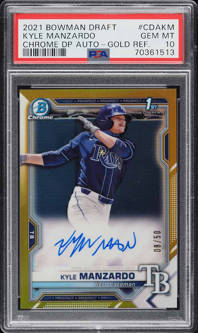 2021 Bowman Chrome Gold Refractor Kyle Manzardo ROOKIE AUTO /50 PSA 10 GEM MINT