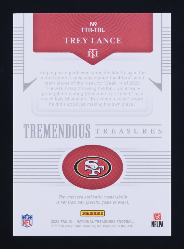 2021 National Treasures Tremendous Trey Lance RC PATCH /99 #TTR-TRL MBA AUTH