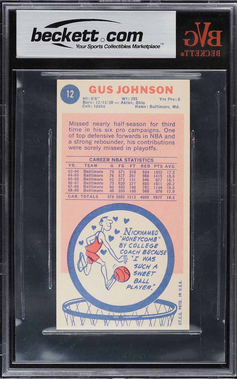 1969 Topps Basketball Gus Johnson ROOKIE #12 BVG 7 NRMT