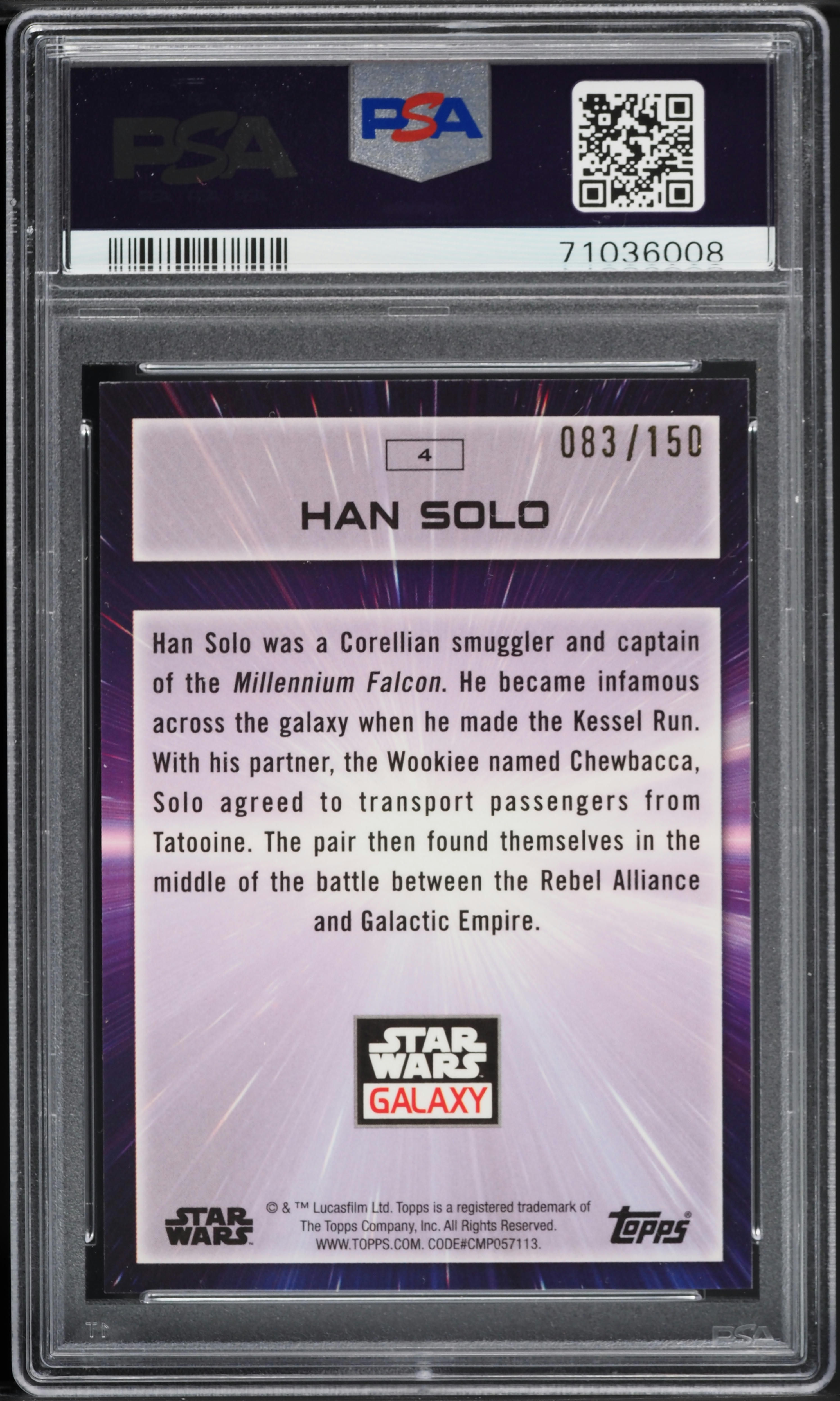 2022 Topps Chrome Star Wars Galaxy Atomic Refractor Han Solo /150