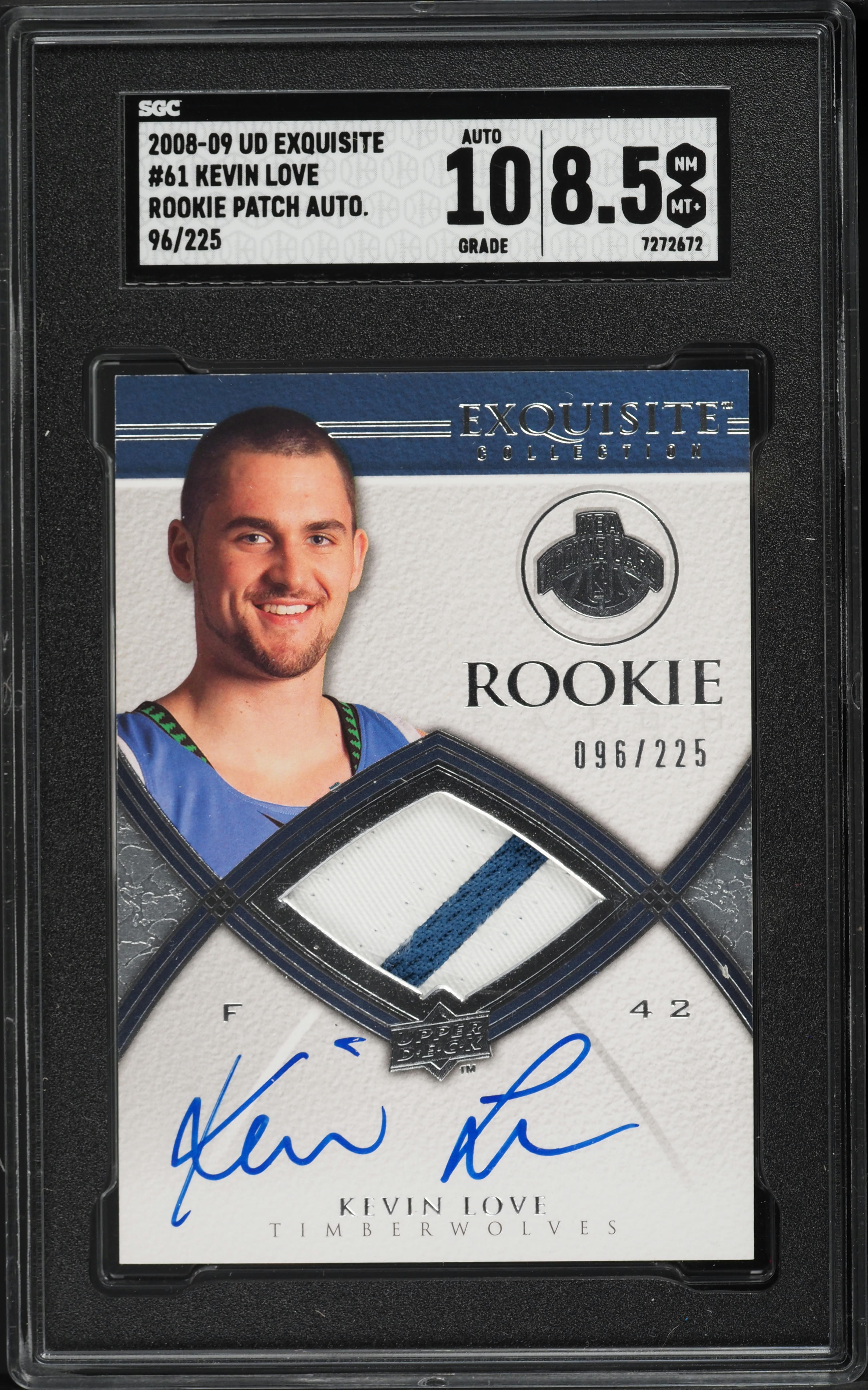 2008 Exquisite Collection Kevin Love ROOKIE PATCH AUTO /225 #61 SGC 8.5 NM-MT+