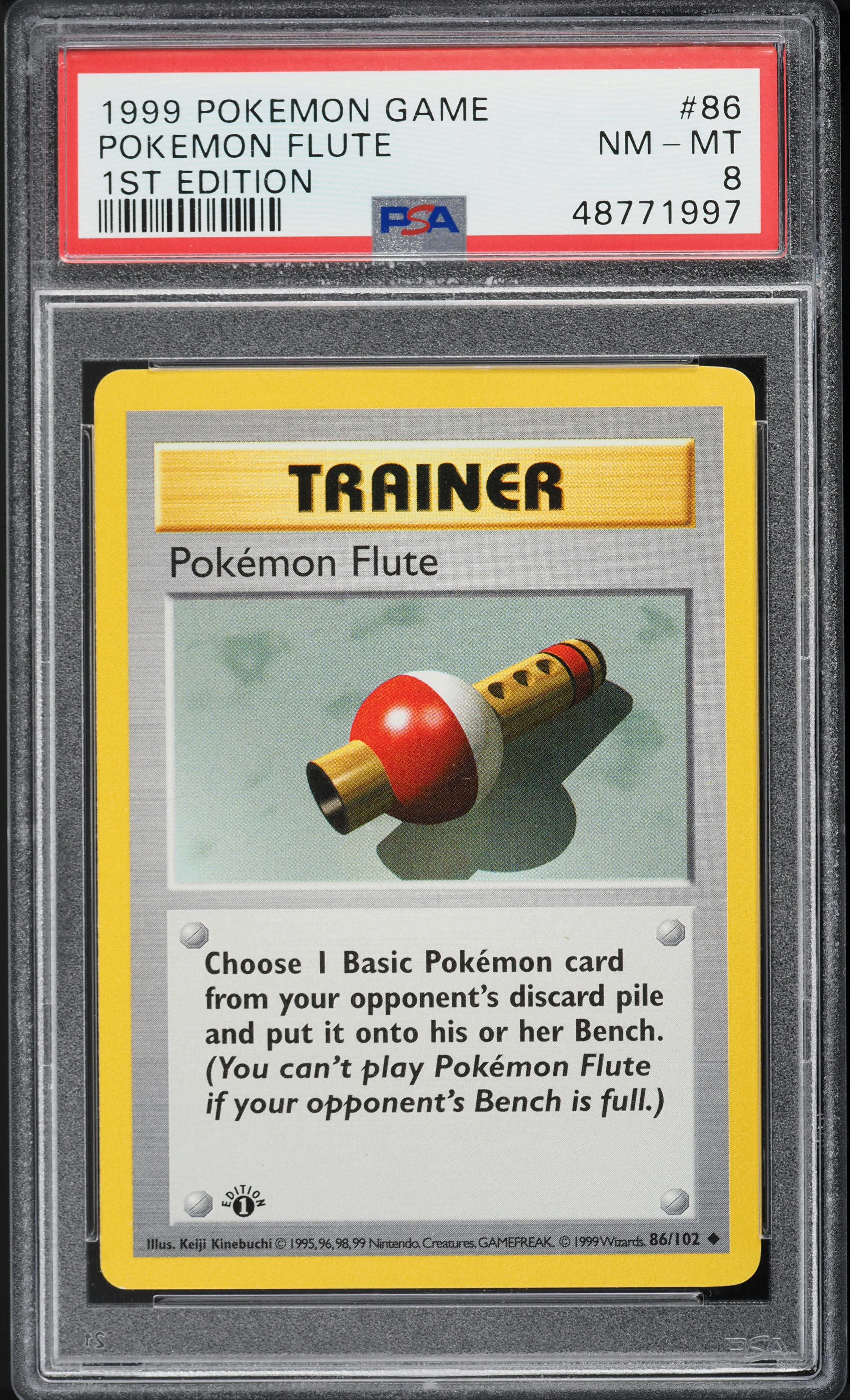 1999 Pokemon Base Set Shadowless 1st Edition Pokemon Flute #86 PSA 8 NM-MT