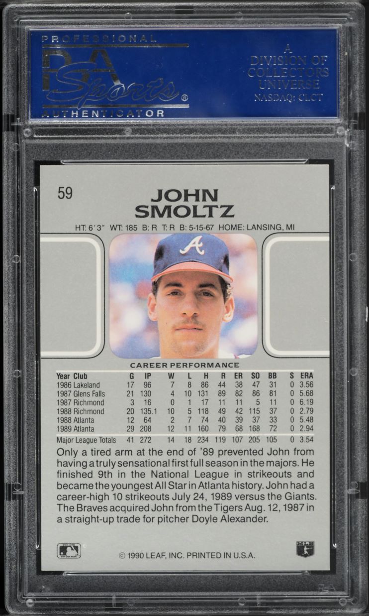 1990 Leaf John Smoltz #59 PSA 9 MINT