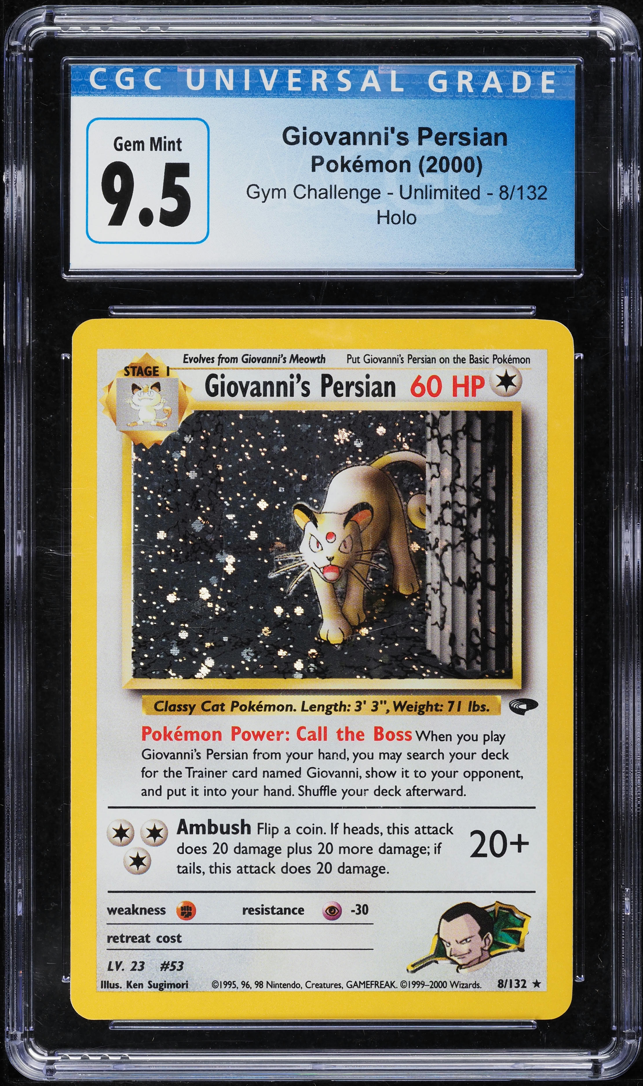 2000 Pokemon Gym Challenge Holo Giovanni's Persian #8 CGC 9.5 GEM MINT
