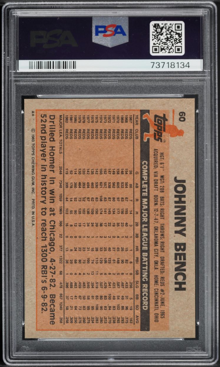 1983 Topps Johnny Bench #60 PSA 10 GEM MINT