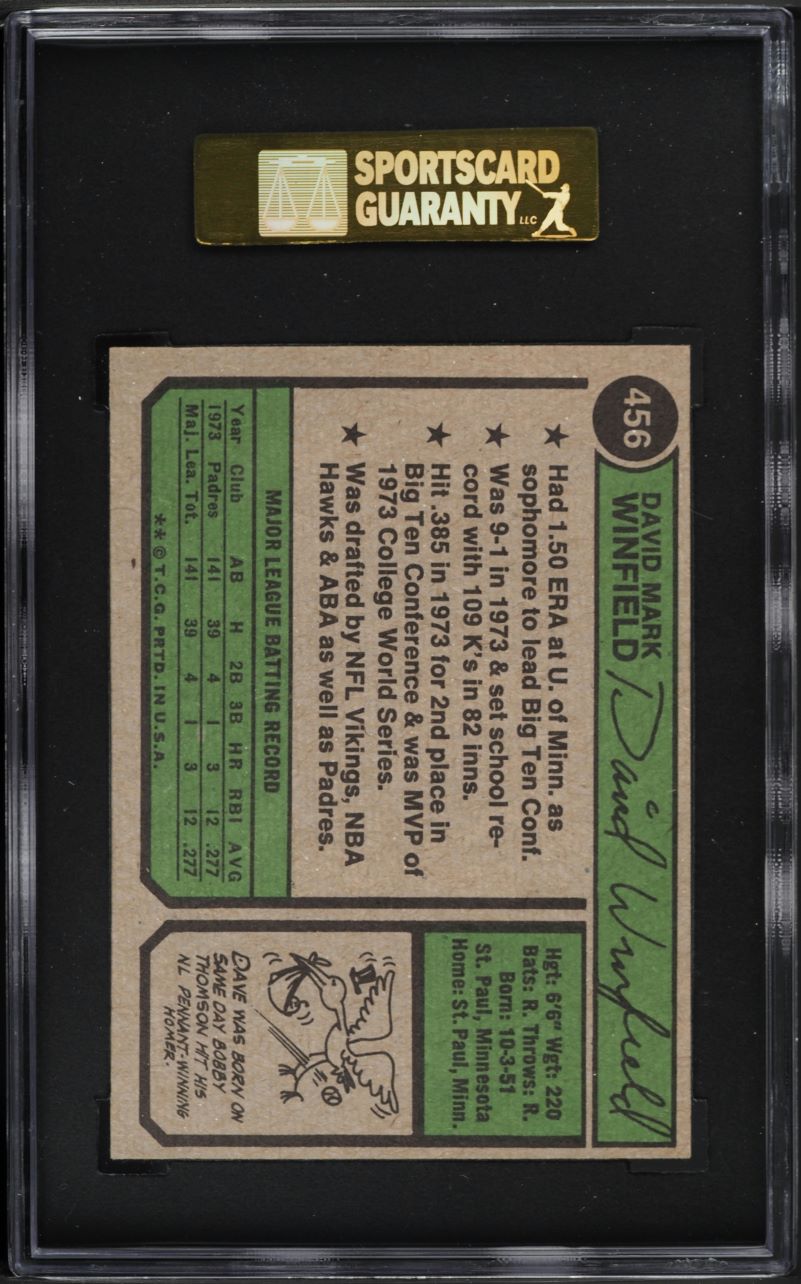 1974 Topps Dave Winfield ROOKIE #456 SGC 8 NM-MT