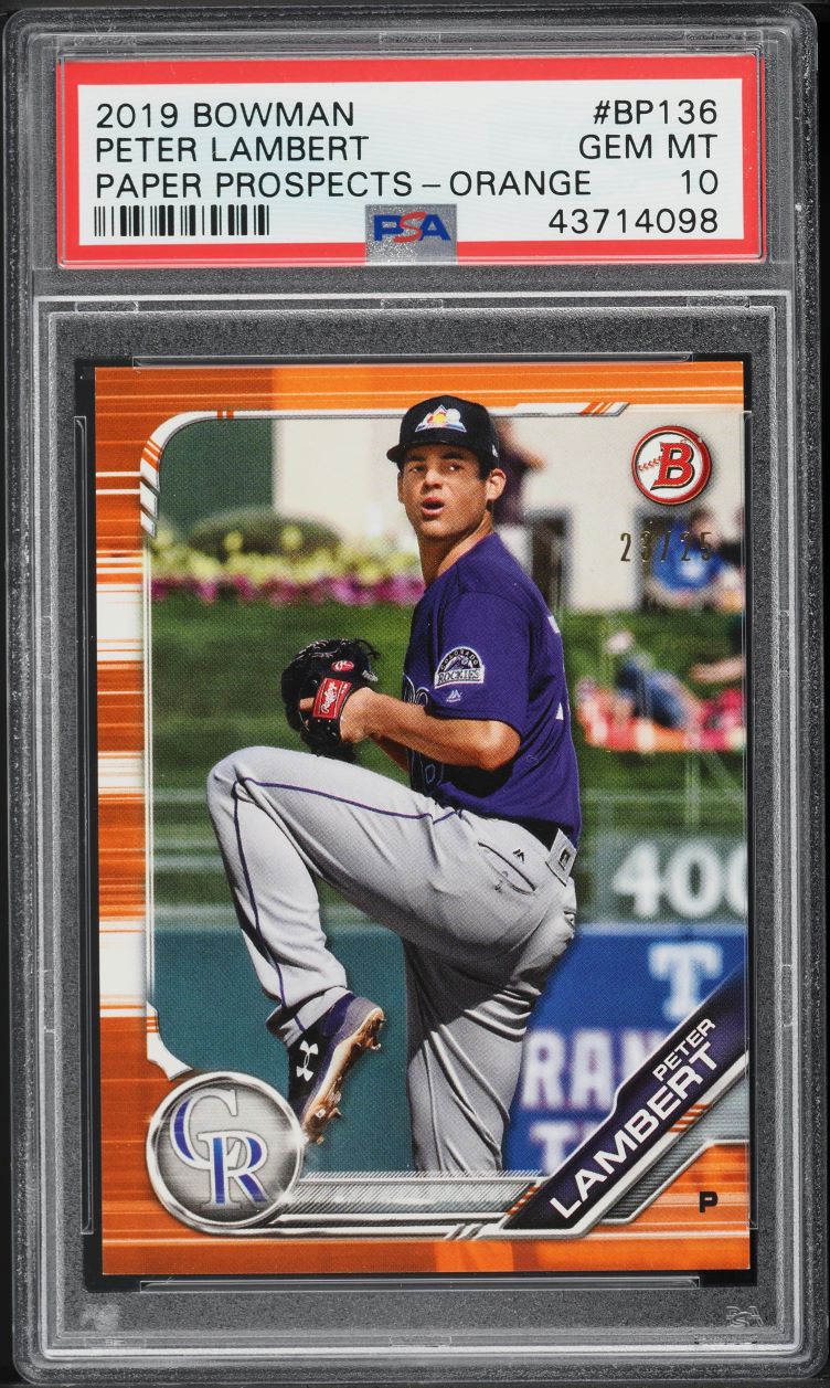 2019 Bowman Paper Prospects Orange Peter Lambert ROOKIE /25 #BP136 PSA 10 GEM