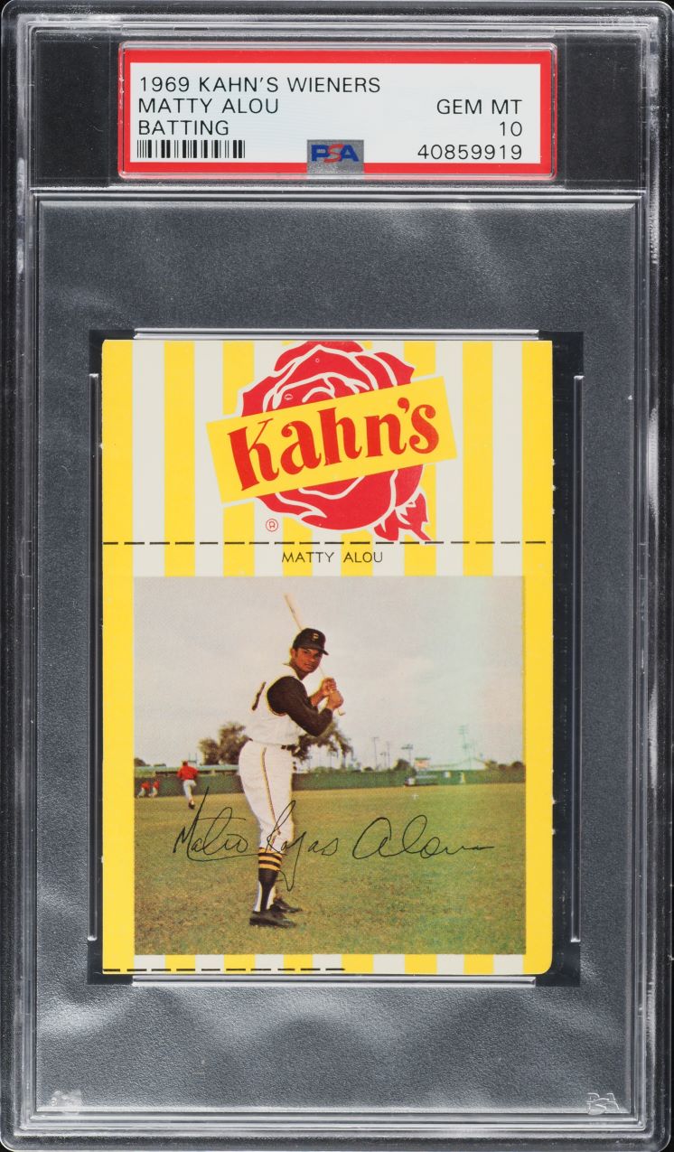 1969 Kahn's Wieners Throwing Matty Alou BATTING PSA 10 GEM MINT
