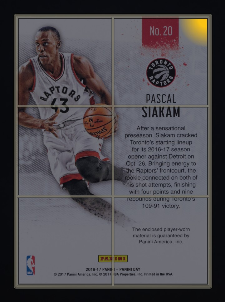 2016 Panini Day Galactic Window Pascal Siakam ROOKIE PATCH /25 #20