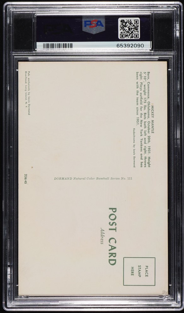 1953 Dormand Postcard Mickey Mantle BATTING STANCE #111 PSA 3 VG