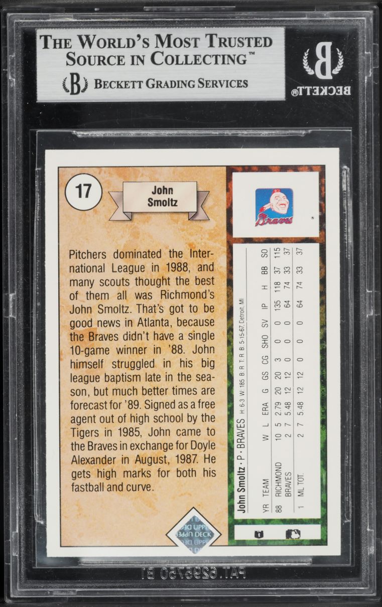1989 Upper Deck John Smoltz ROOKIE #17 BGS 9 MINT