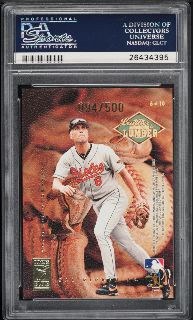 1997 Donruss Elite Leather & Lumber Cal Ripken Jr. /500 #6 PSA 9 MINT