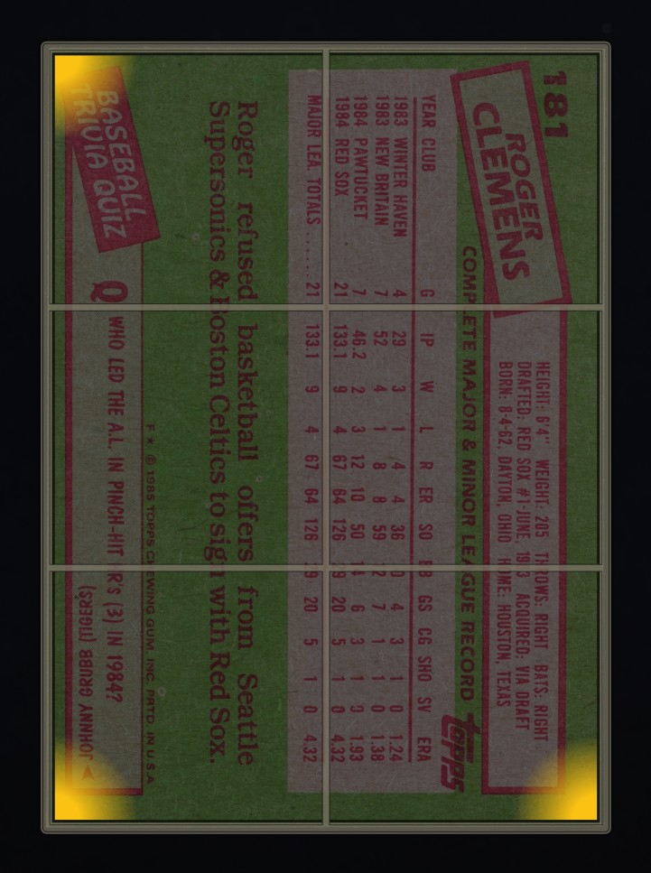 1985 Topps Roger Clemens ROOKIE #181 MBA AUTH