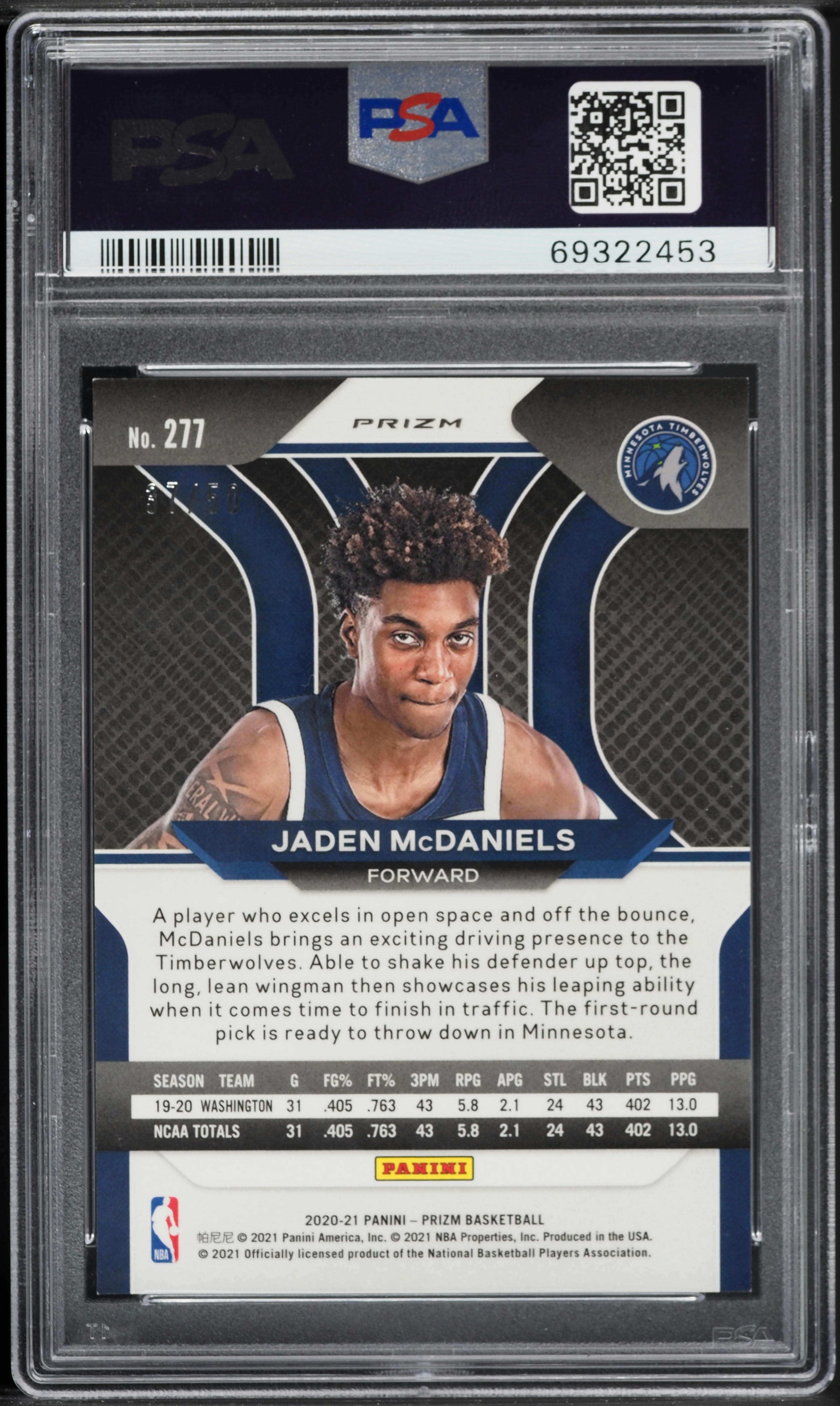 2020 Panini Prizm Fast Break Pink Jaden McDaniels ROOKIE /50 #277