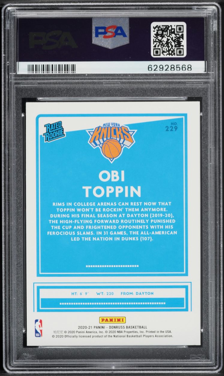 2020 Donruss Basketball Obi Toppin ROOKIE #229 PSA 9 MINT